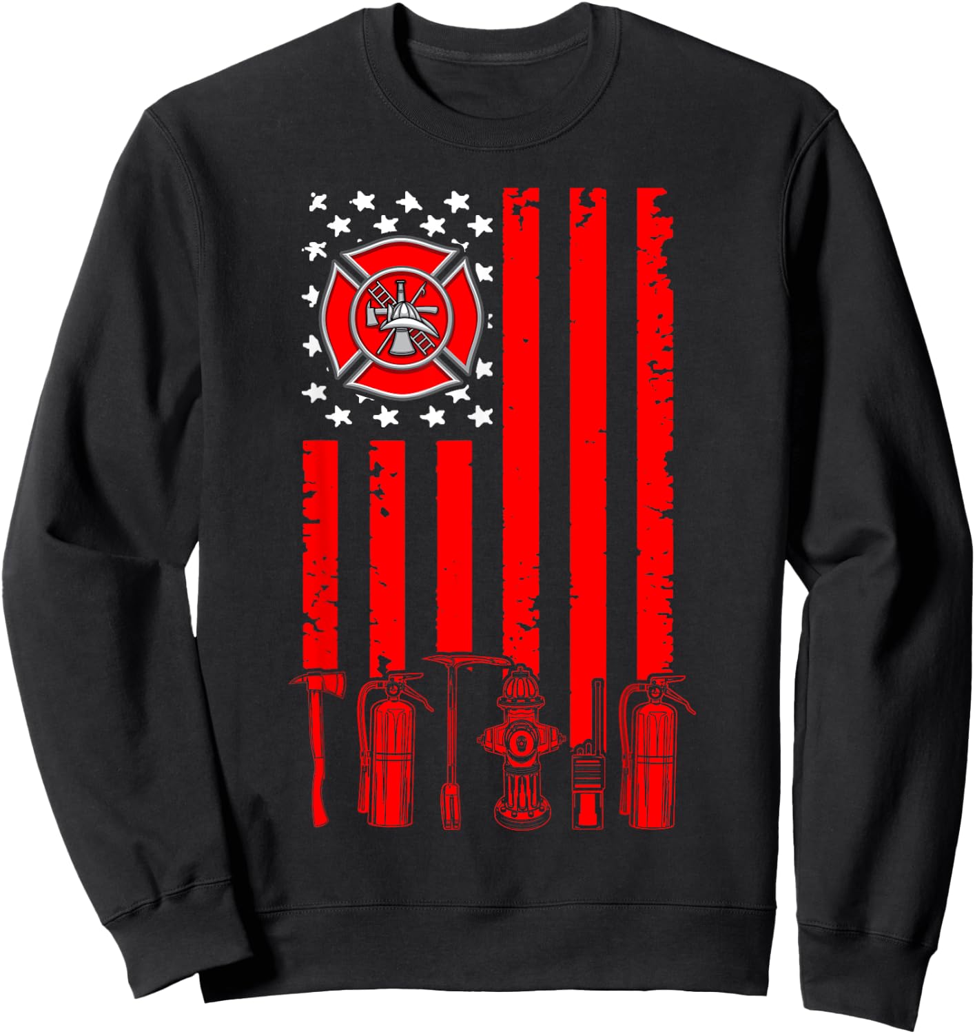 Fireman USA Flag Firefighter Firefighting Expert Sweatshirt - Sweatshirt | Black