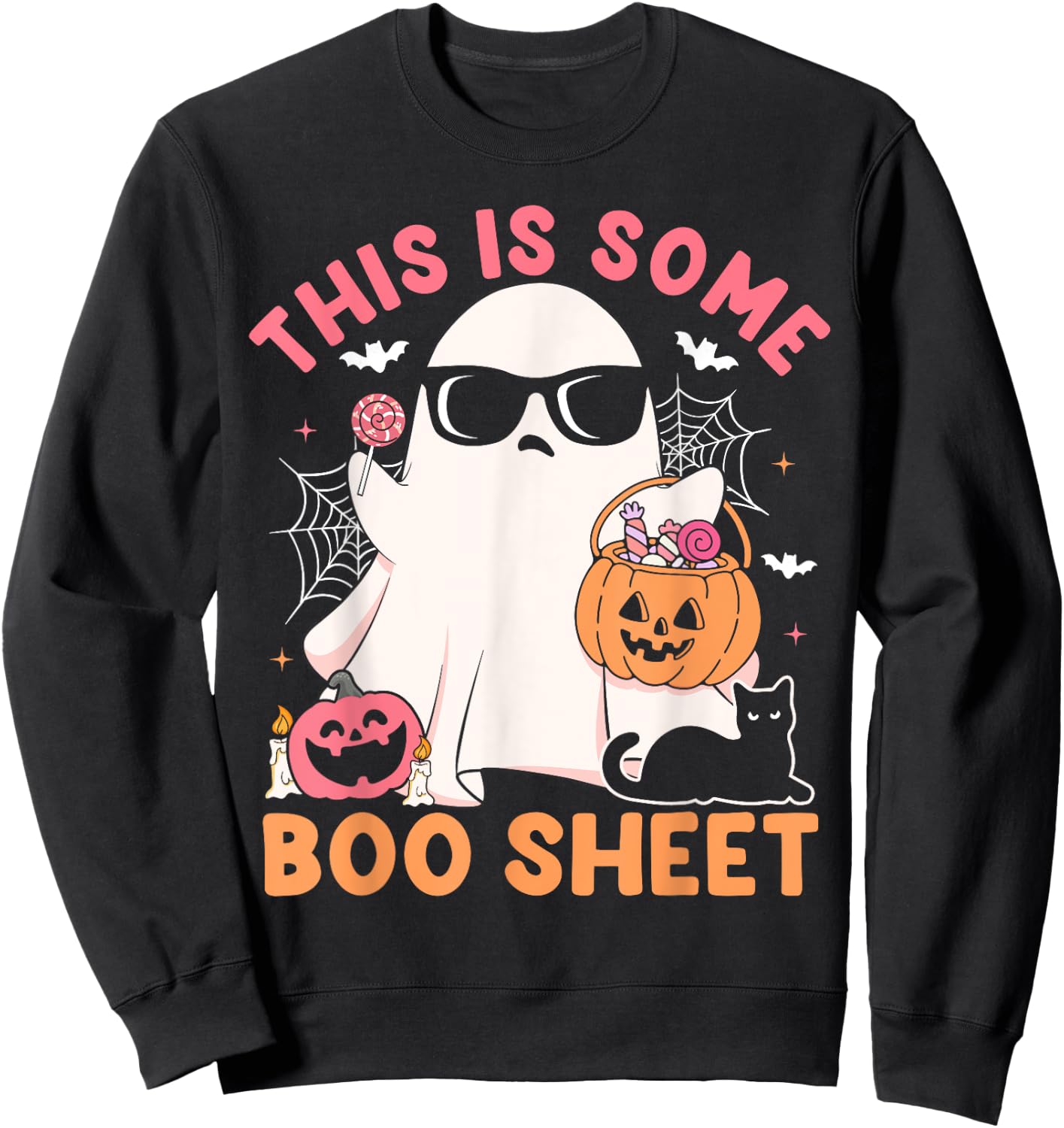 This Is Some Boo Sheet Cute Ghost Retro Halloween Costume Sweatshirt - Sweatshirt | Black