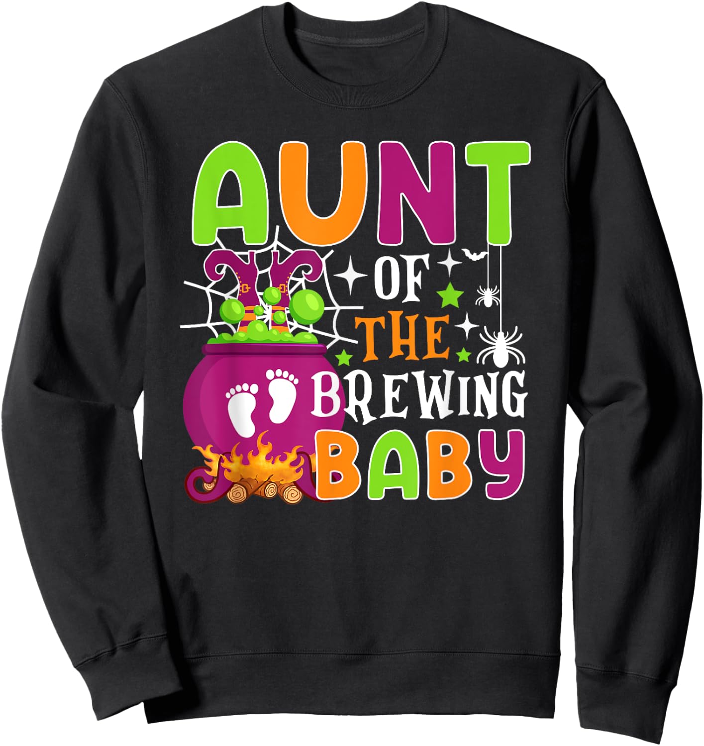 Aunt of Brewing Baby Halloween Theme Baby Shower Spooky Sweatshirt - Sweatshirt | Black