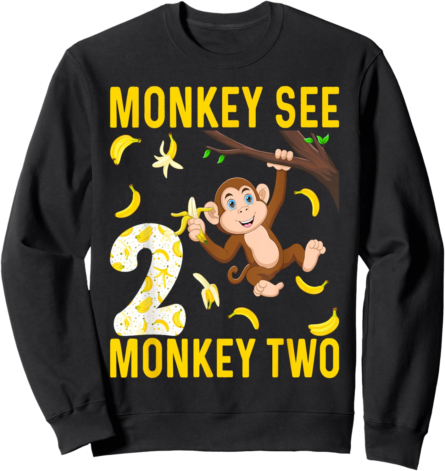 Kids 2 Years Old Monkey Party Themes 2nd Birthday Sweatshirt - Sweatshirt | Black