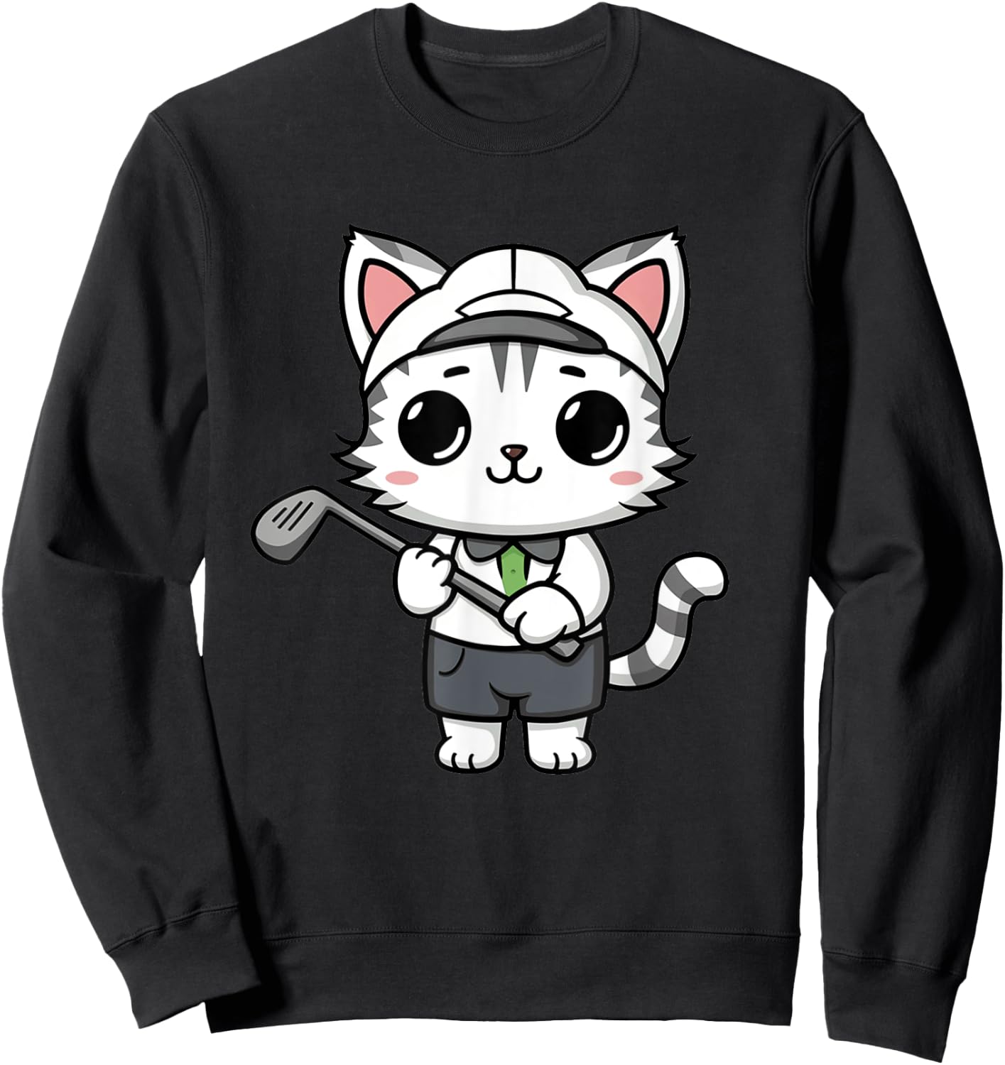 Golfing Funny Cat Golf Women Girls Golf Kawaii Sweatshirt - Sweatshirt | Black