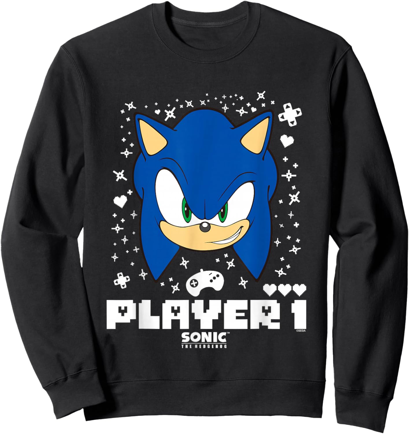 Sonic The Hedgehog Valentine's Day Player 1 Sonic Big Face Sweatshirt - Sweatshirt | Black