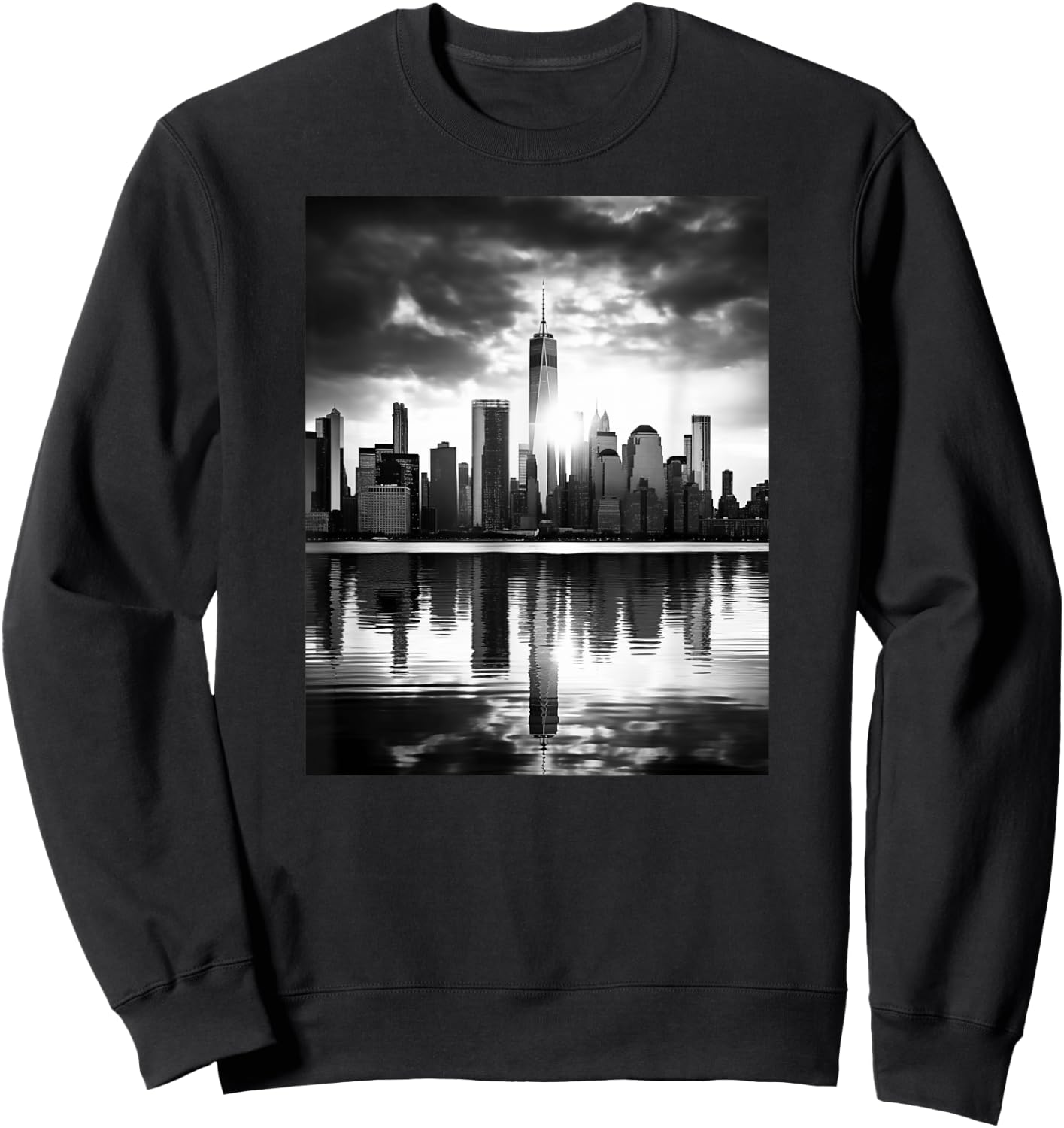 Black & White Photo of a city with a Reflection Photography Sweatshirt - Sweatshirt | Black