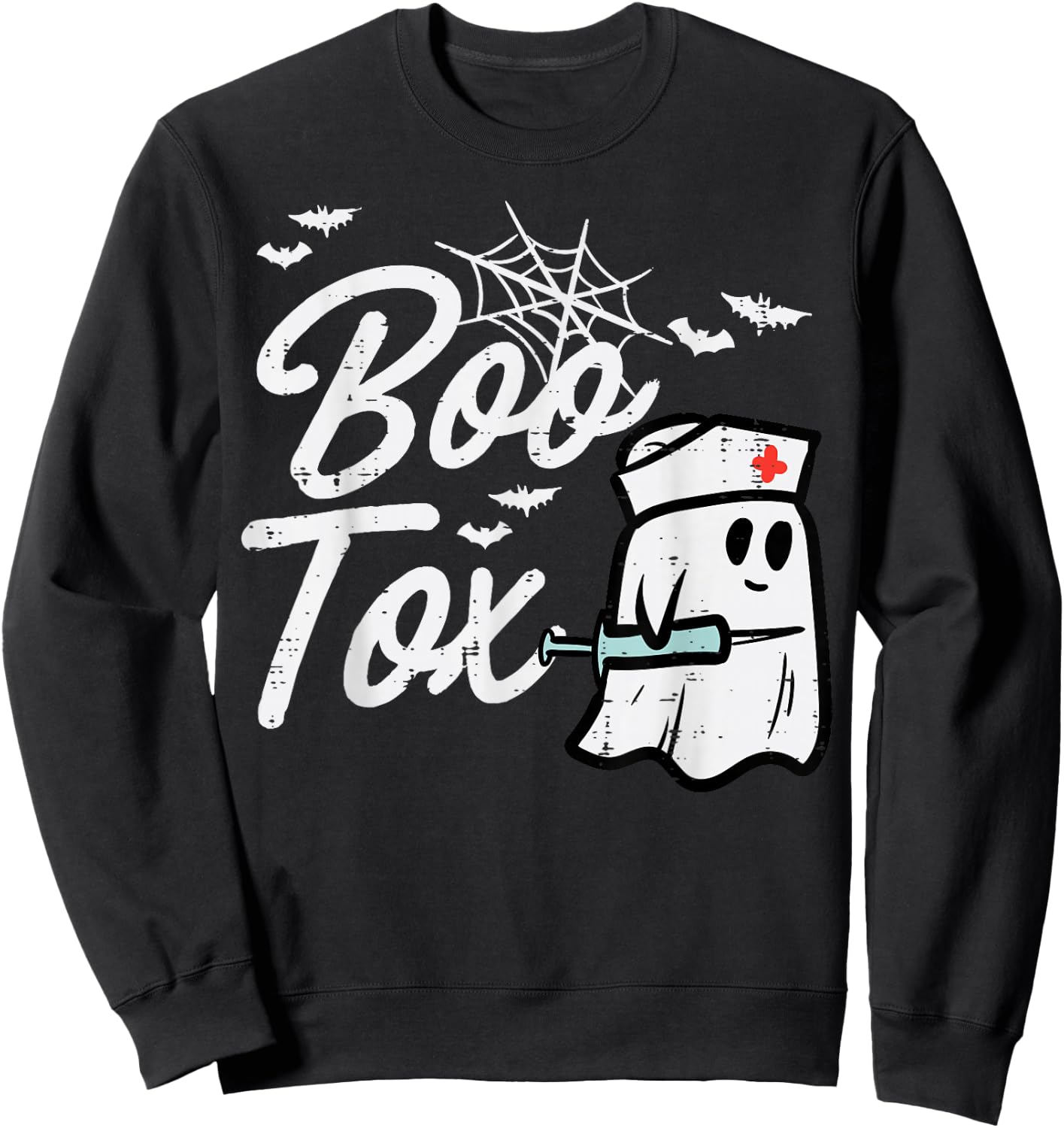 Halloween Nurse Boo Tox Botox Funny Costume Scrub Top Women Sweatshirt - Sweatshirt | Black