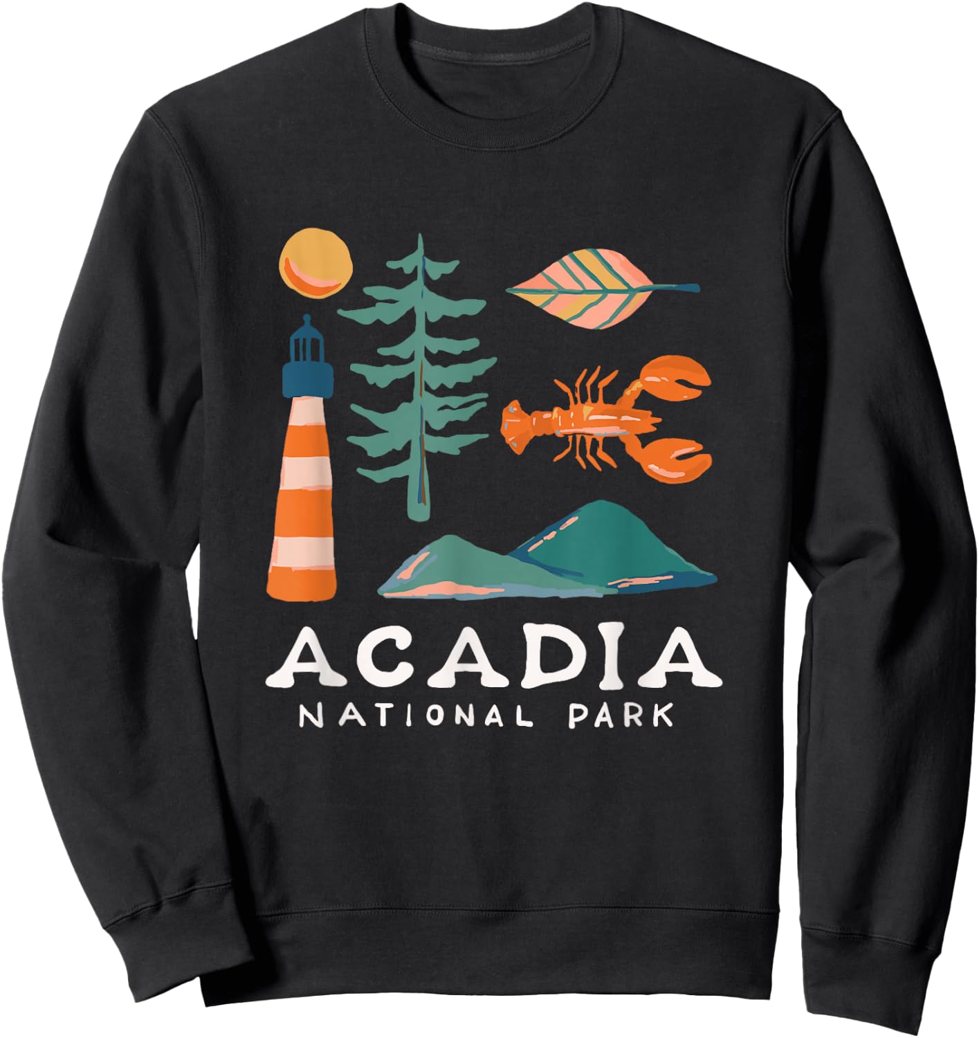 Acadia National Park Travel Icons Maine Vacation Souvenir Sweatshirt - Sweatshirt | Black