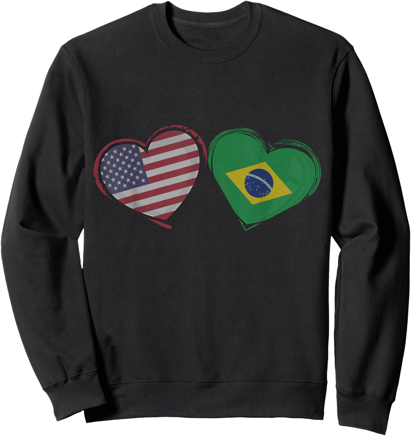 USA Brazil Flag Heart Valentines Day Brazilian American Sweatshirt - Sweatshirt | Black