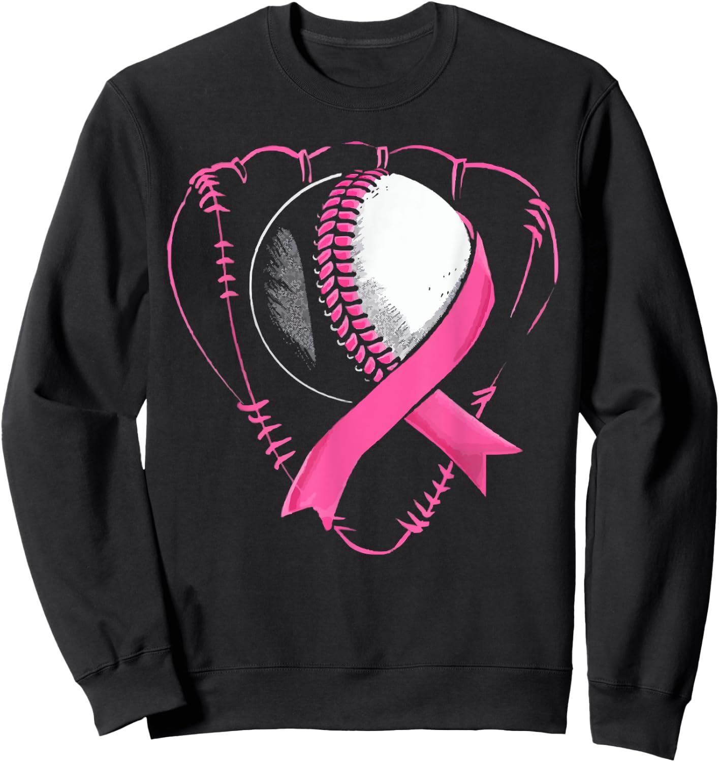 Baseball Breast Cancer Awareness Month Pink Ribbon Sweatshirt - Sweatshirt | Black