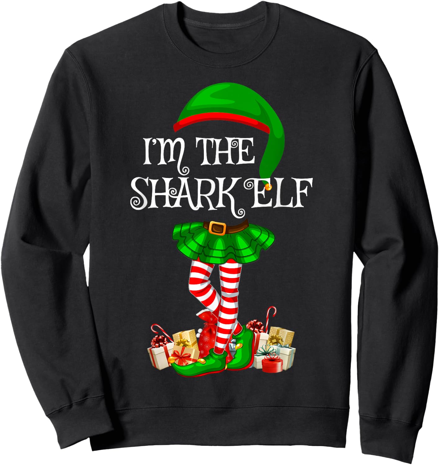 Matching Family Women Girls I'm The Shark Elf Christmas Sweatshirt - Sweatshirt | Black