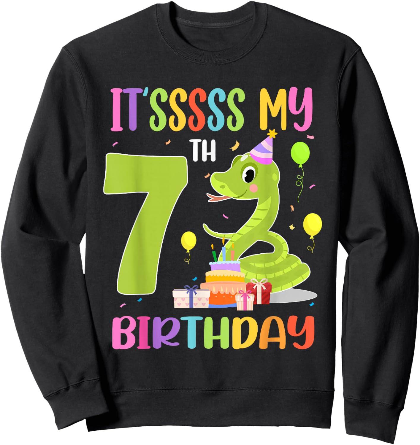 It's My 7th Birthday Snake 7 Years Old Birthday Sweatshirt - Sweatshirt | Black
