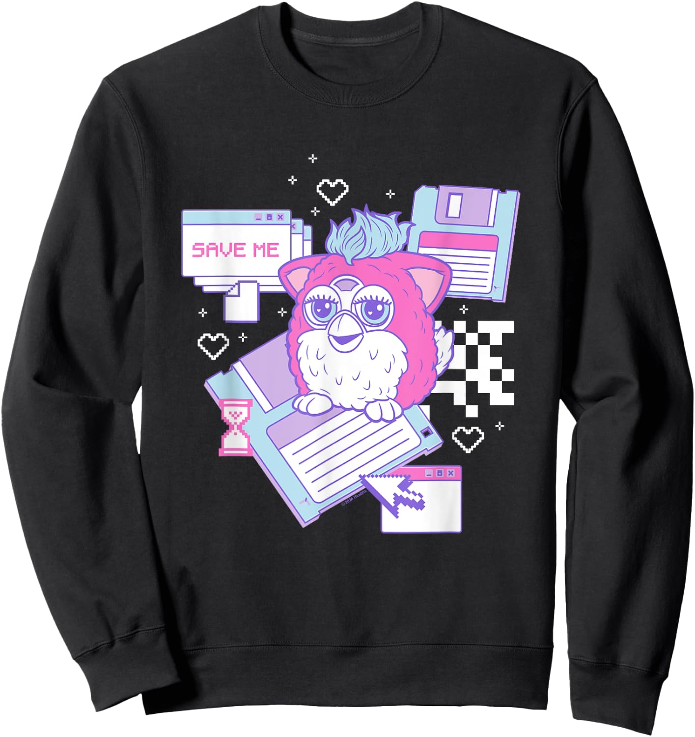Furby Cute Retro Computer Friend Save Me Big Chest Poster Sweatshirt - Sweatshirt | Black