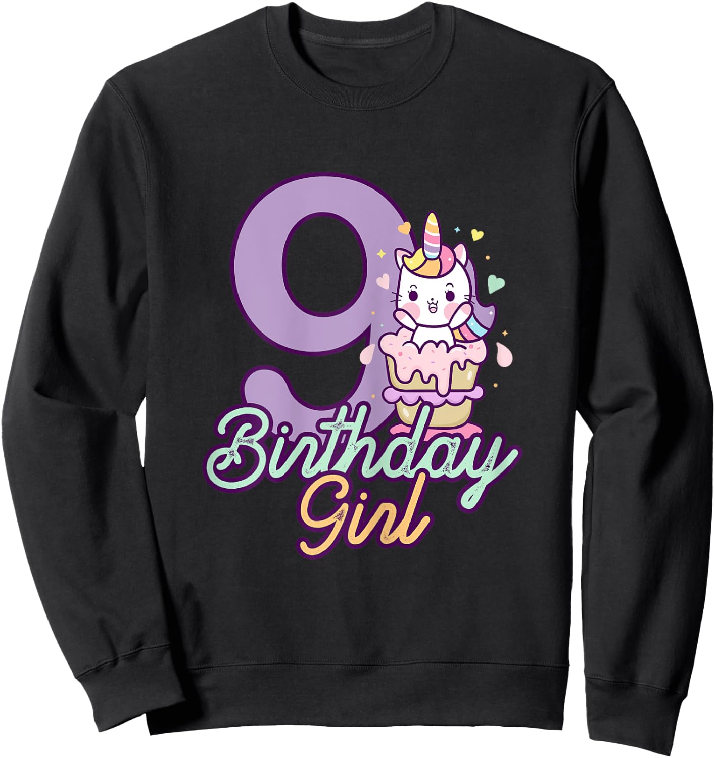 9 Years Old Birthday Girl Gifts Unicorn 9th Birthday Sweatshirt - Sweatshirt | Black