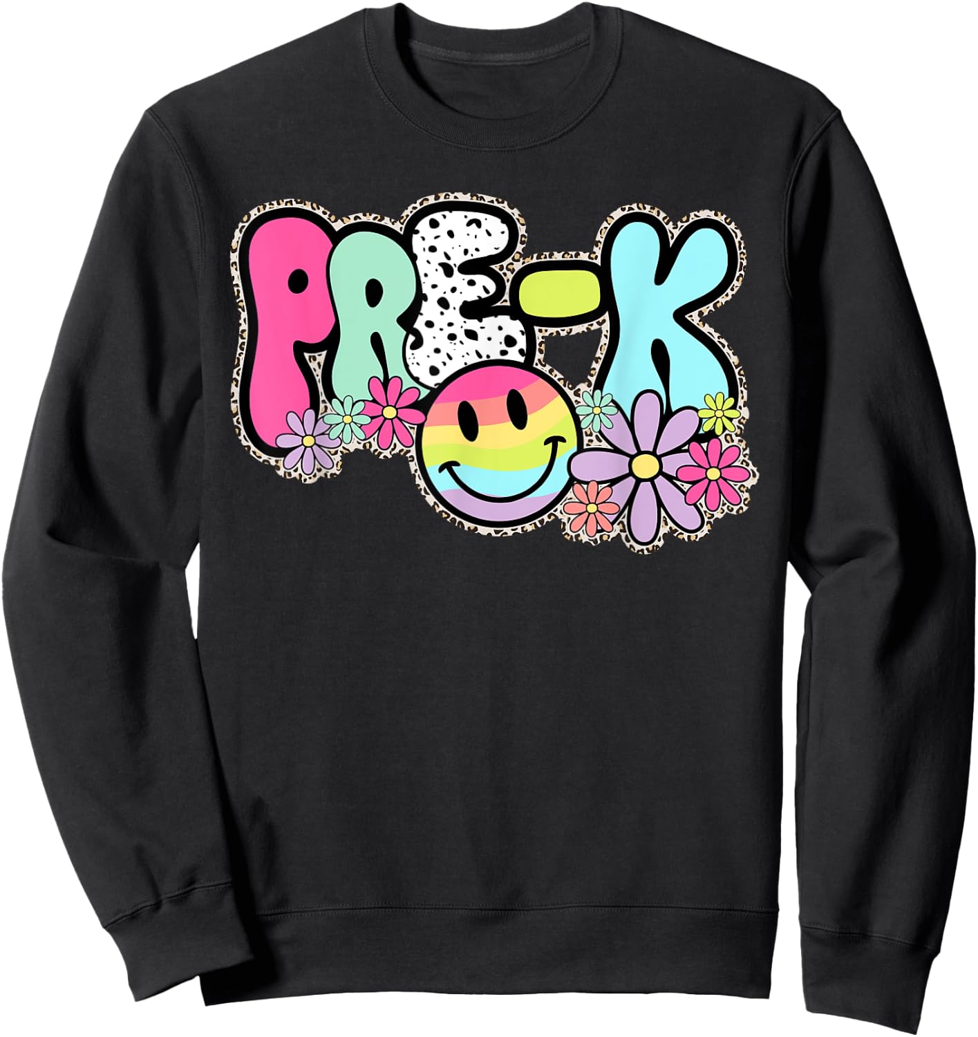 Pre-K Smile Face Retro Back To School Teacher Student Women Kids Sweatshirt - Sweatshirt | Black