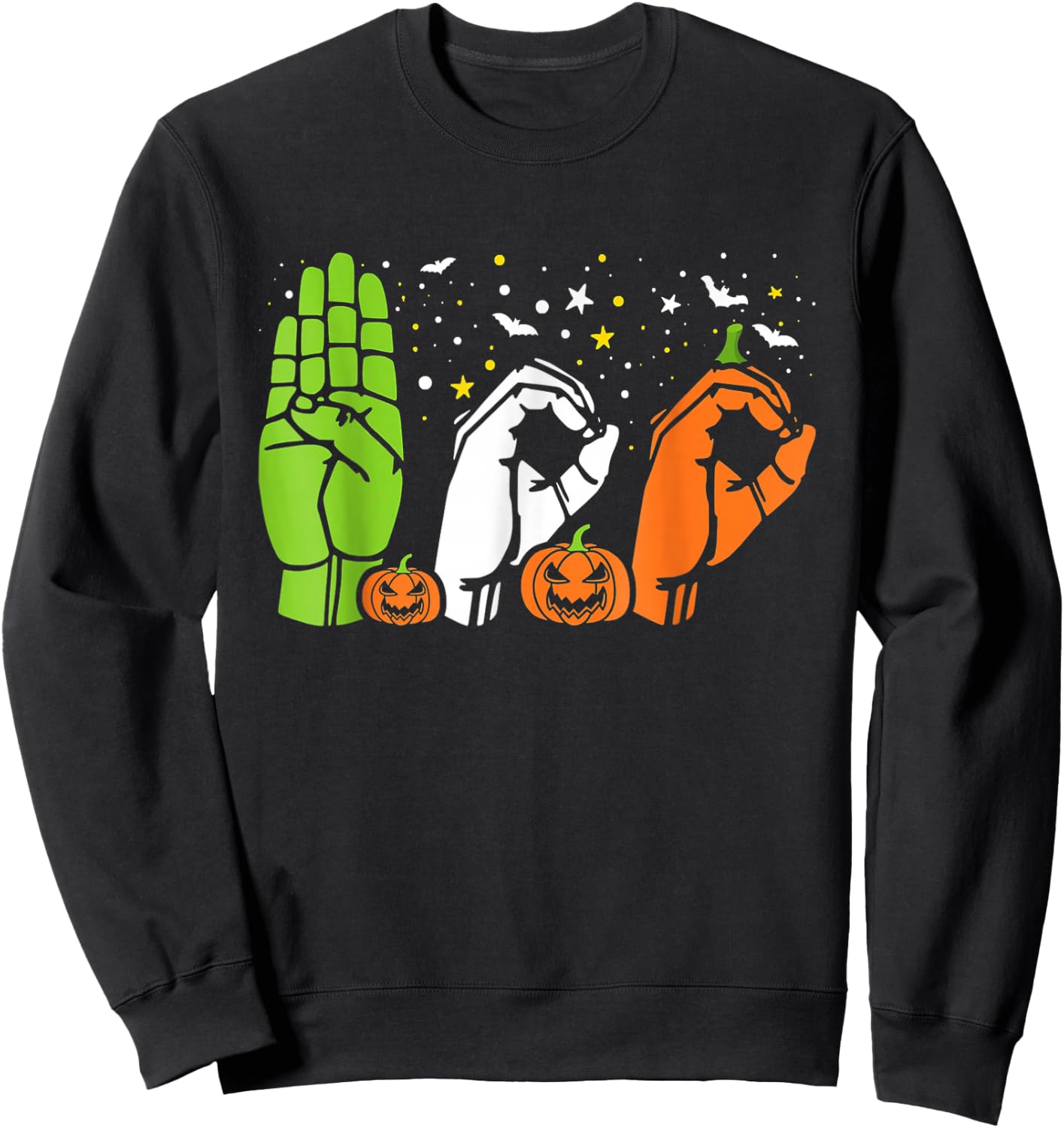 Boo Hands American Sign Language ASL Halloween Pride Sweatshirt - Sweatshirt | Black