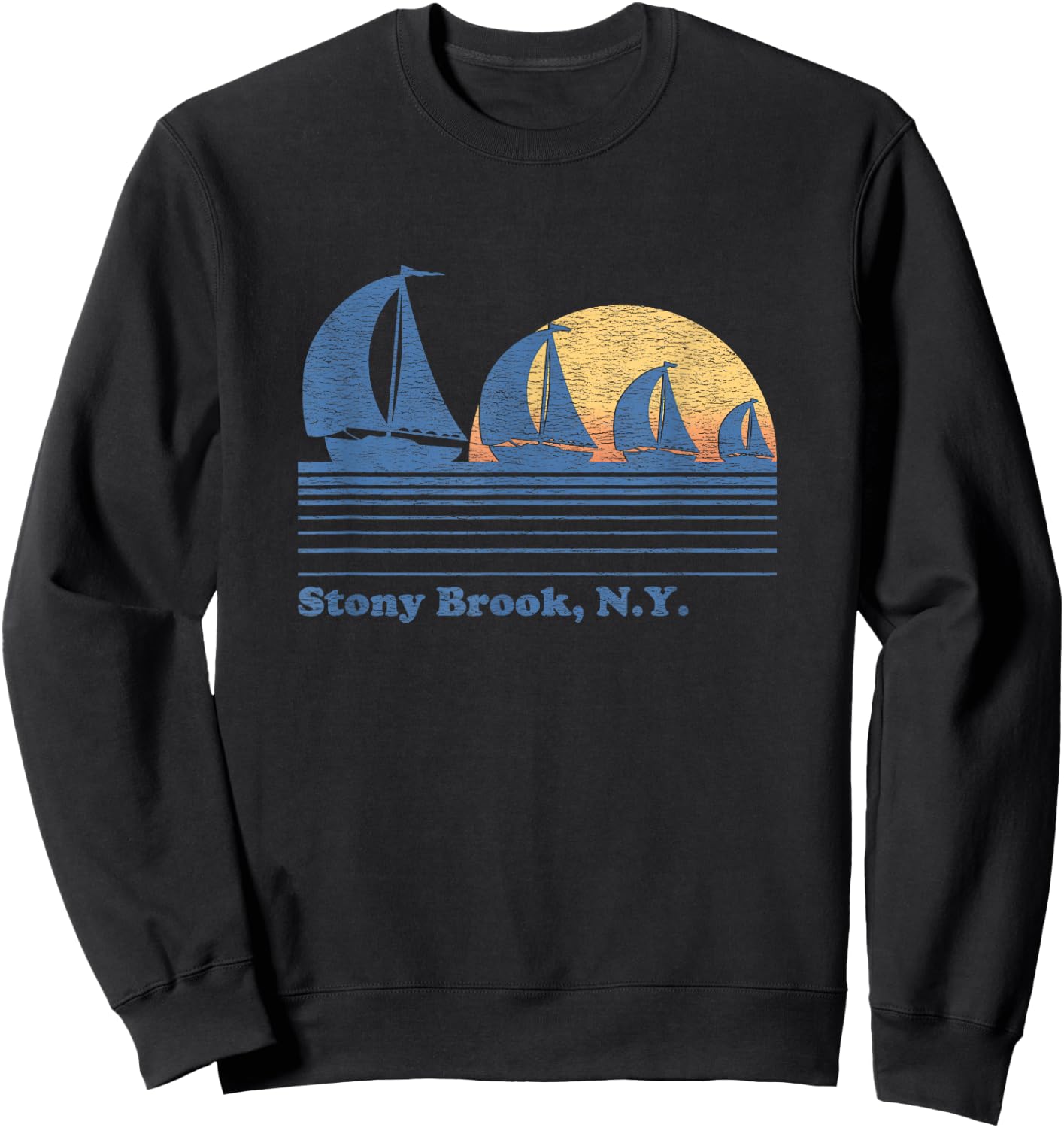Stony Brook NY Sailboat Vintage 80s Sunset Sweatshirt - Sweatshirt | Black