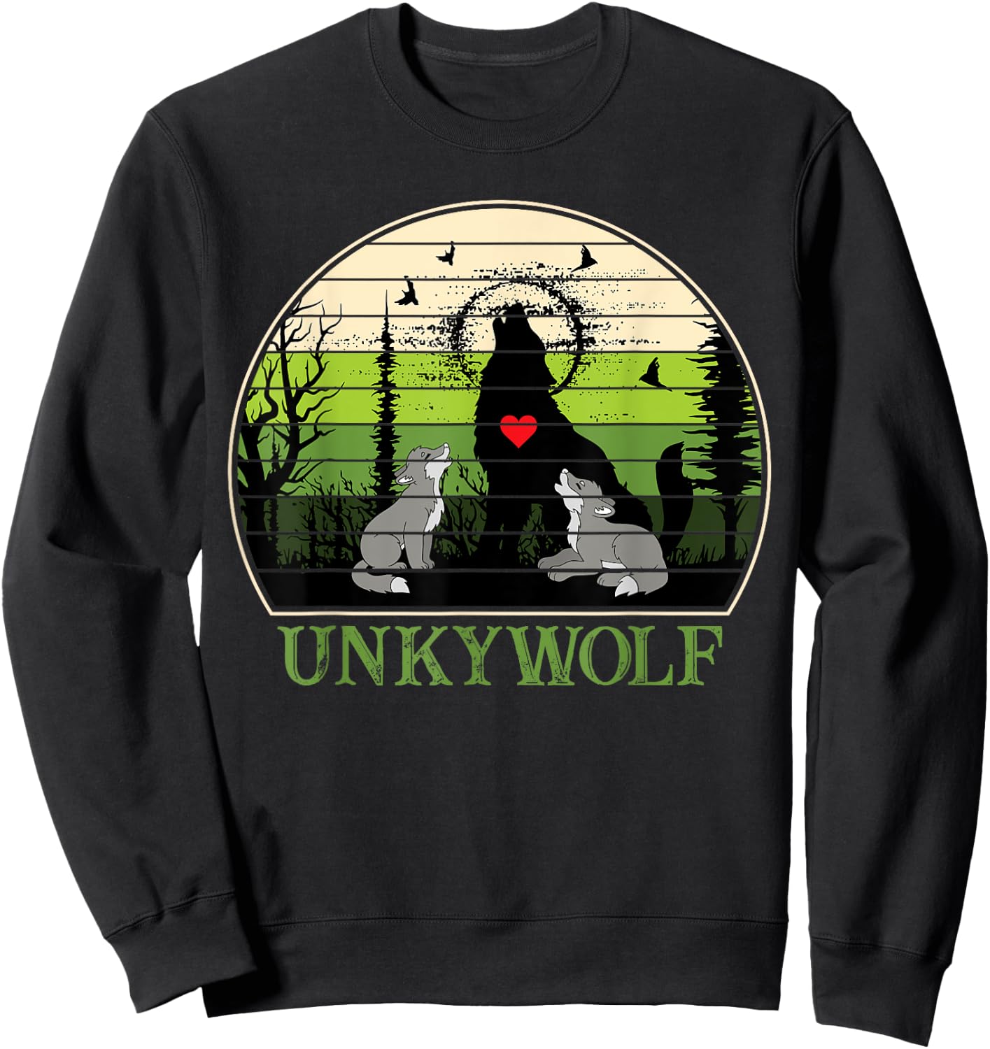 Retro Vintage Sunset Unky Wolf Fathers Day Uncle Wolf Sweatshirt - Sweatshirt | Black