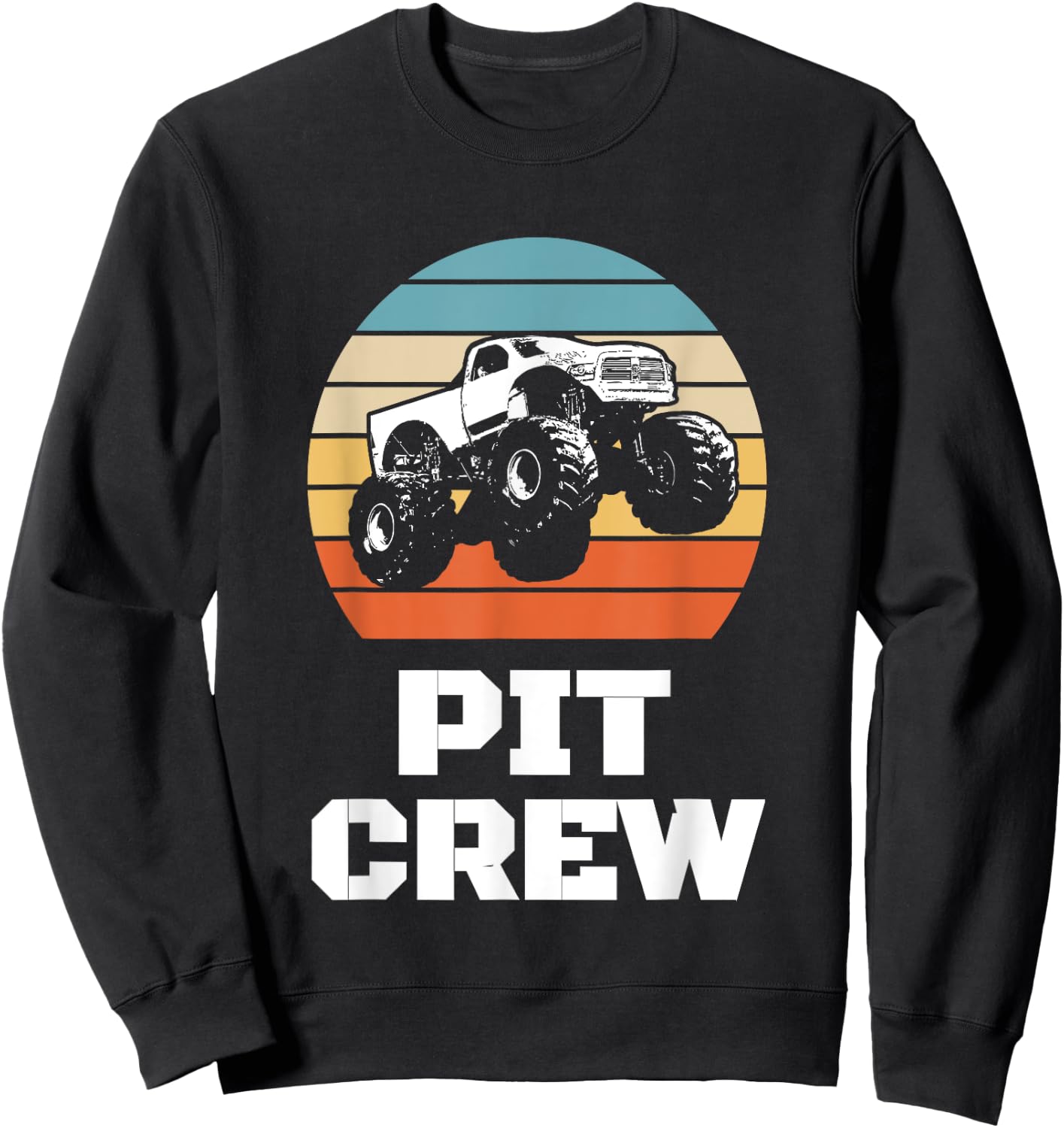 Pit Crew Monster Trucks Happy Sunset Retro Theme Sweatshirt - Sweatshirt | Black