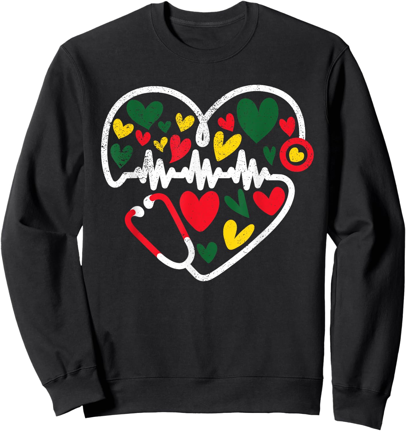 Nurse Juneteenth Outfit Women Stethoscope Heart Black Nurses Sweatshirt - Sweatshirt | Black