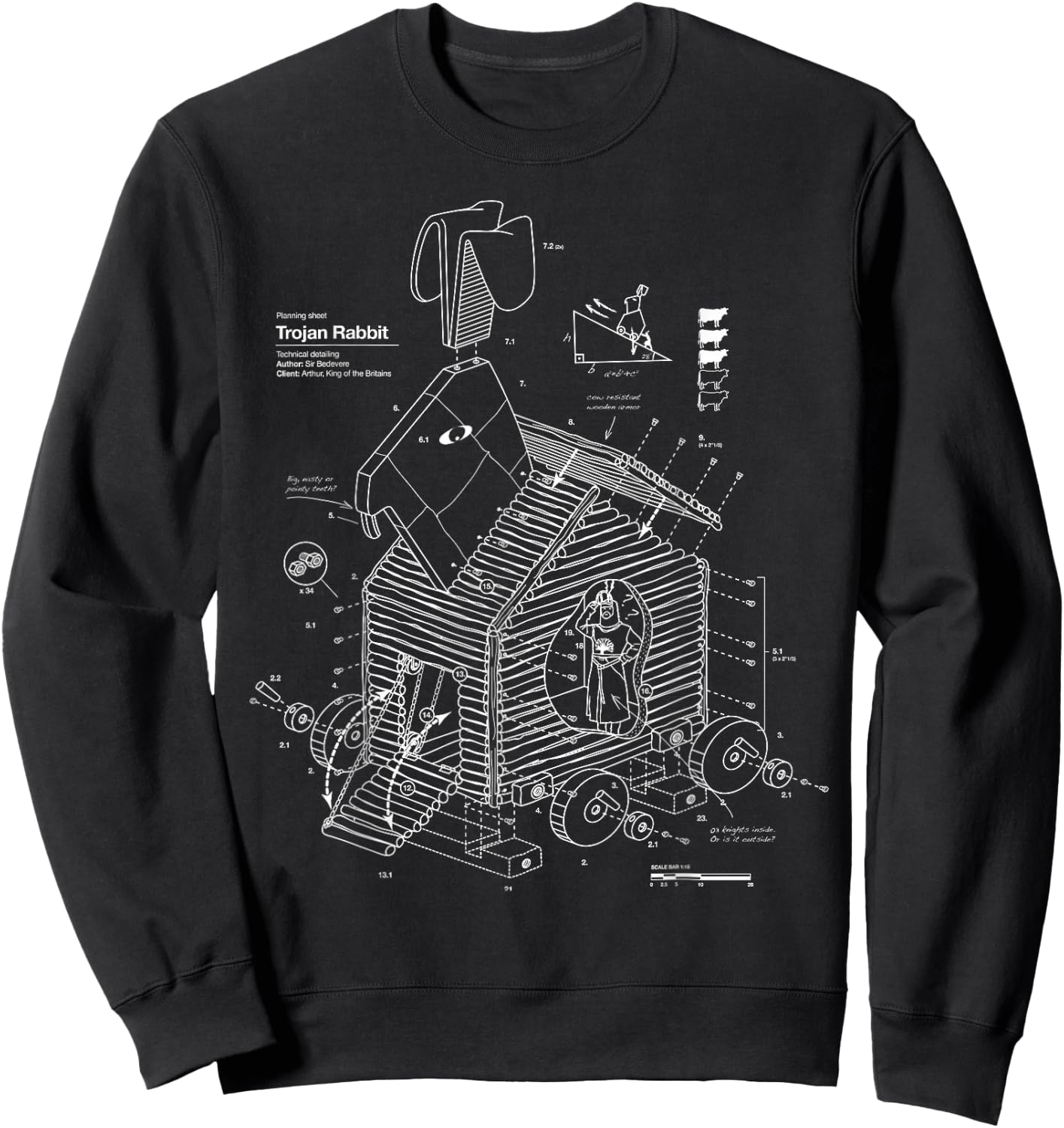 Vomaria.com Trojan Rabbit Funny - -Adults/Kids - Black - Short Sleeve - Cotton/Polyester - Small - - Classic Fit - Medieval-Themed - Movies Sweatshirt - Sweatshirt | Black