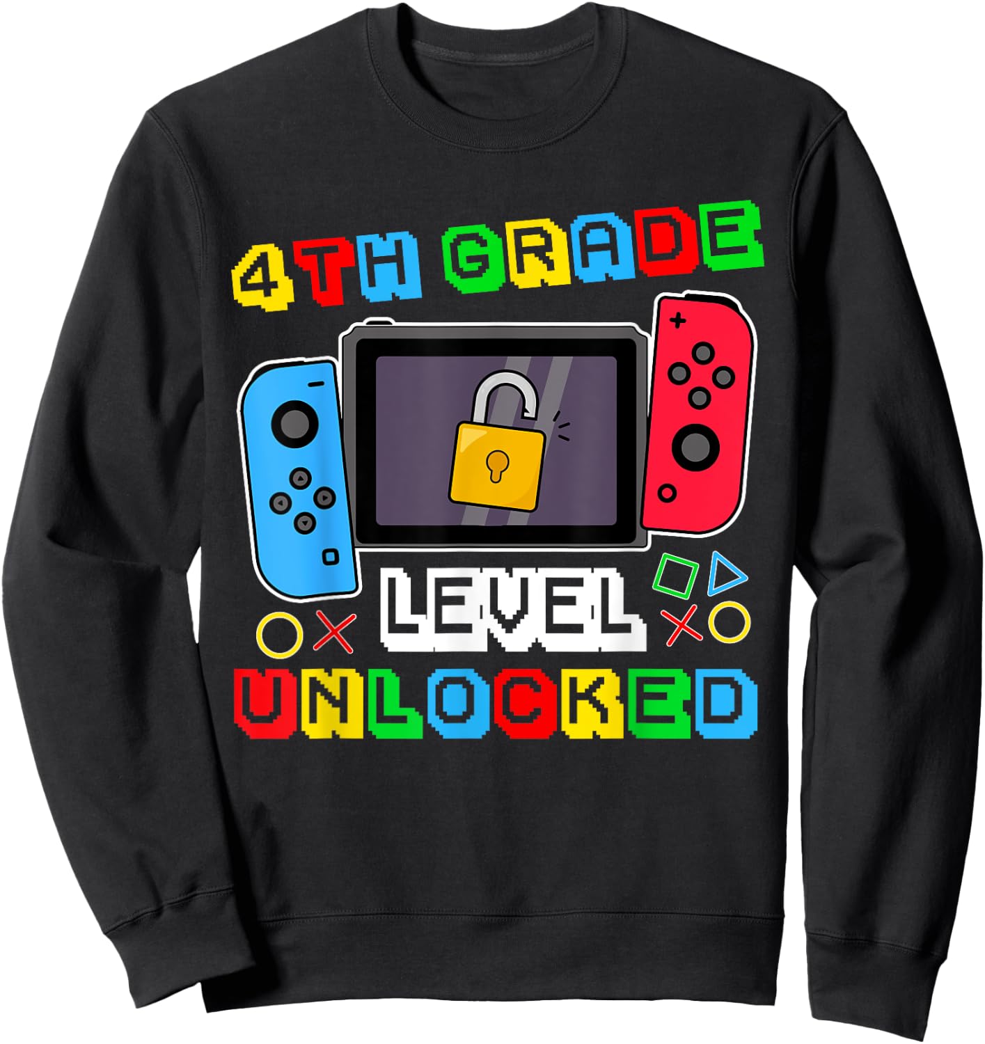 4th grade Level Unlocked Gamer Back to School Boy Sweatshirt - Sweatshirt | Black