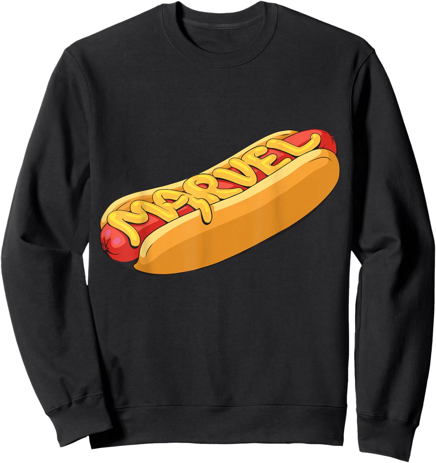 Marvel Menu Funny Super Hero Snack Foods Hot Dog Marvel Logo Sweatshirt - Sweatshirt | Black