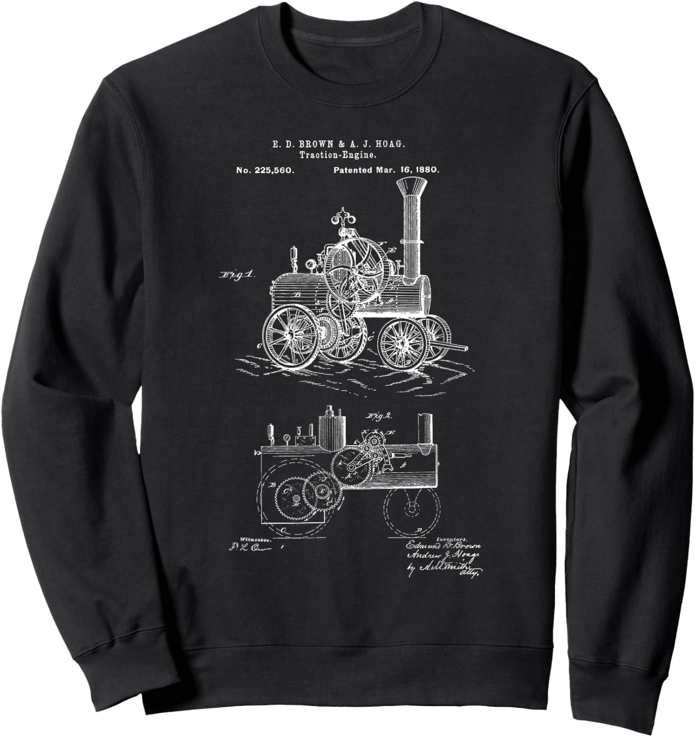 Vintage Patent Print 1880 Steam Traction Engine Tractor Sweatshirt - Sweatshirt | Black