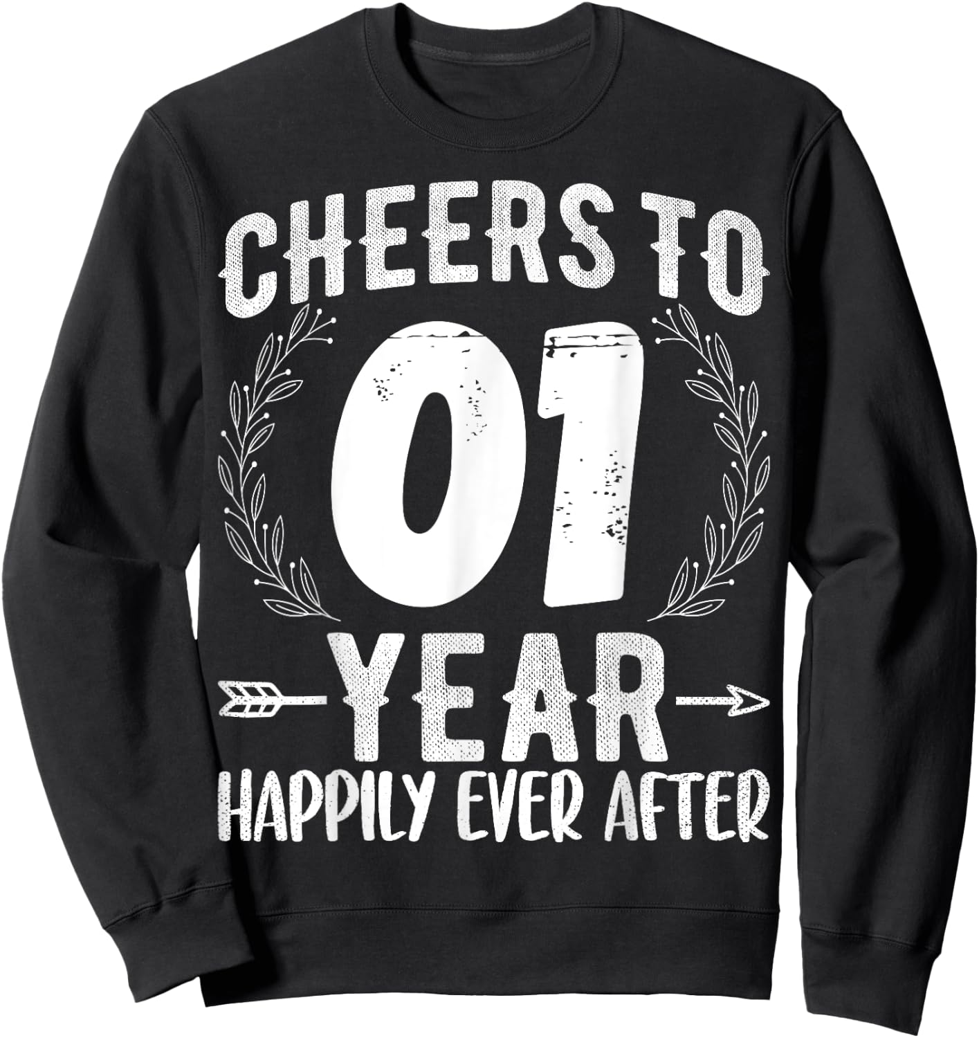 Cheers to 1 Year Happily - 1st Anniversary Husband Wife Sweatshirt - Sweatshirt | Black