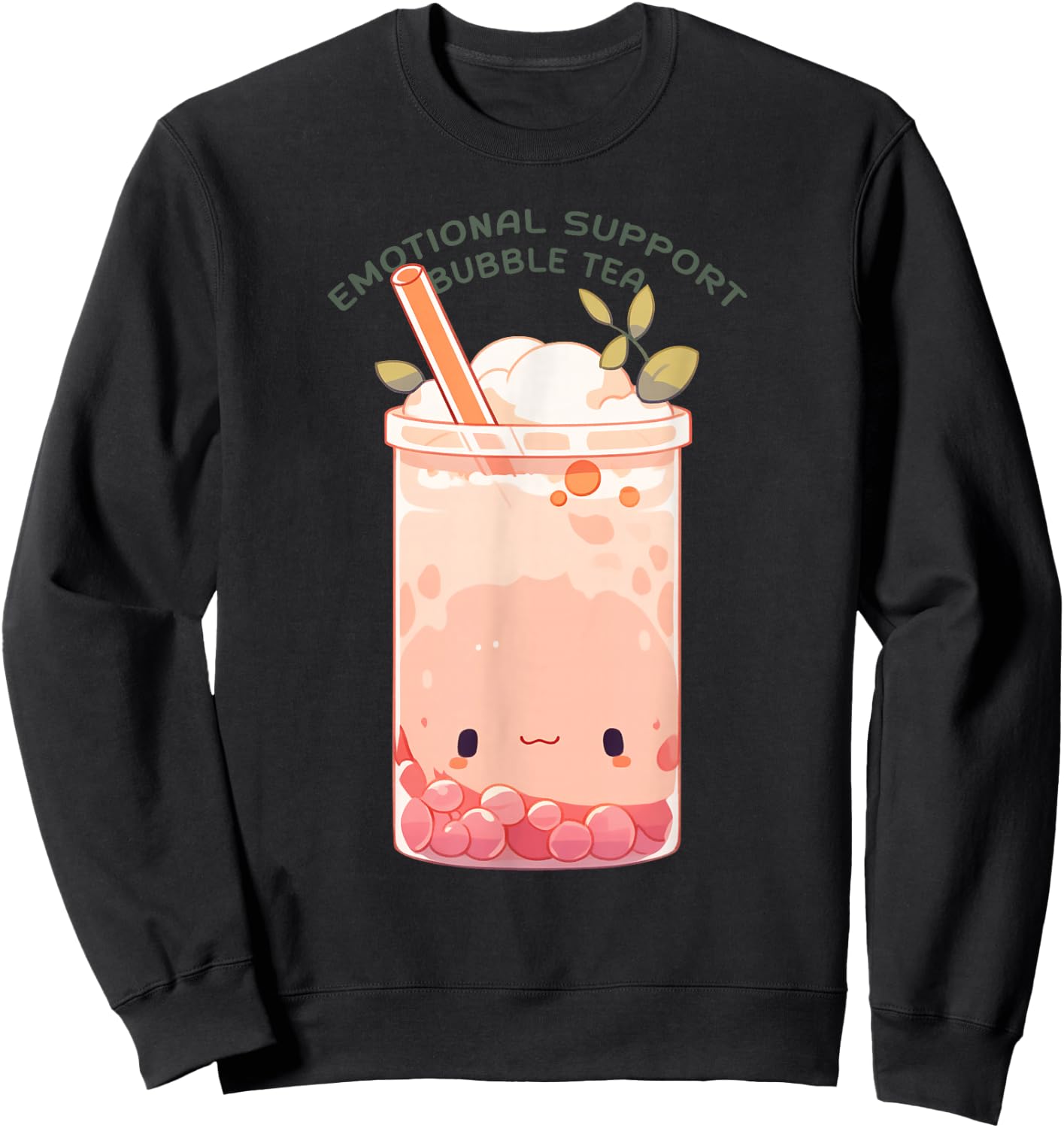 Emotional Support Bubble Tea Cute Kawaii Bubble Tea Sweatshirt - Sweatshirt | Black