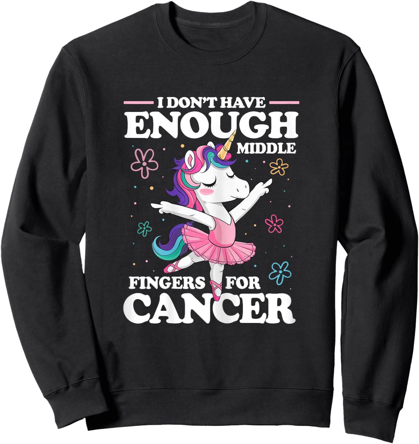 Christmas Funny I Don't Have Enough Middle Fingers For Cancer Unicorn Women's Black X-Small Modern U-Neck Short Sleeve Breast Cancer Awareness Sweatshirt - Sweatshirt | Black