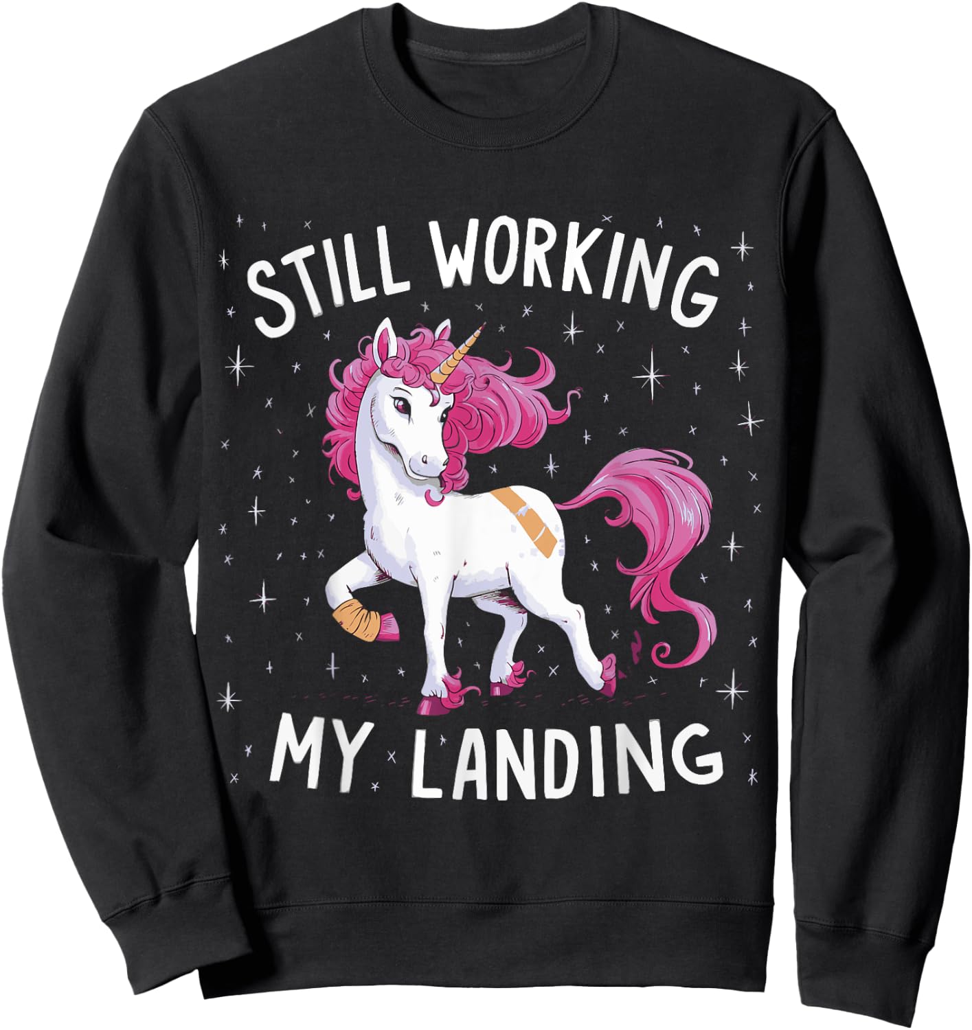 Still Working On My Landing Unicorn Broken Bone Sweatshirt - Sweatshirt | Black