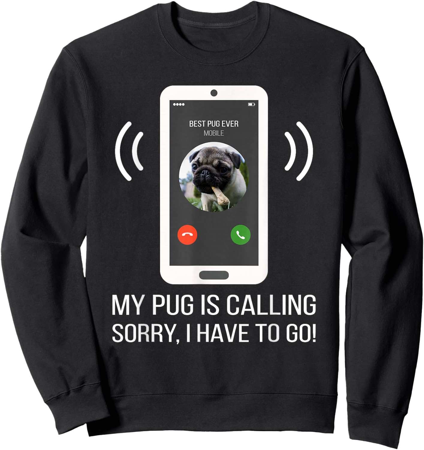 Funny Pug Dog Men Women Girls Kids Sweatshirt - Sweatshirt | Black