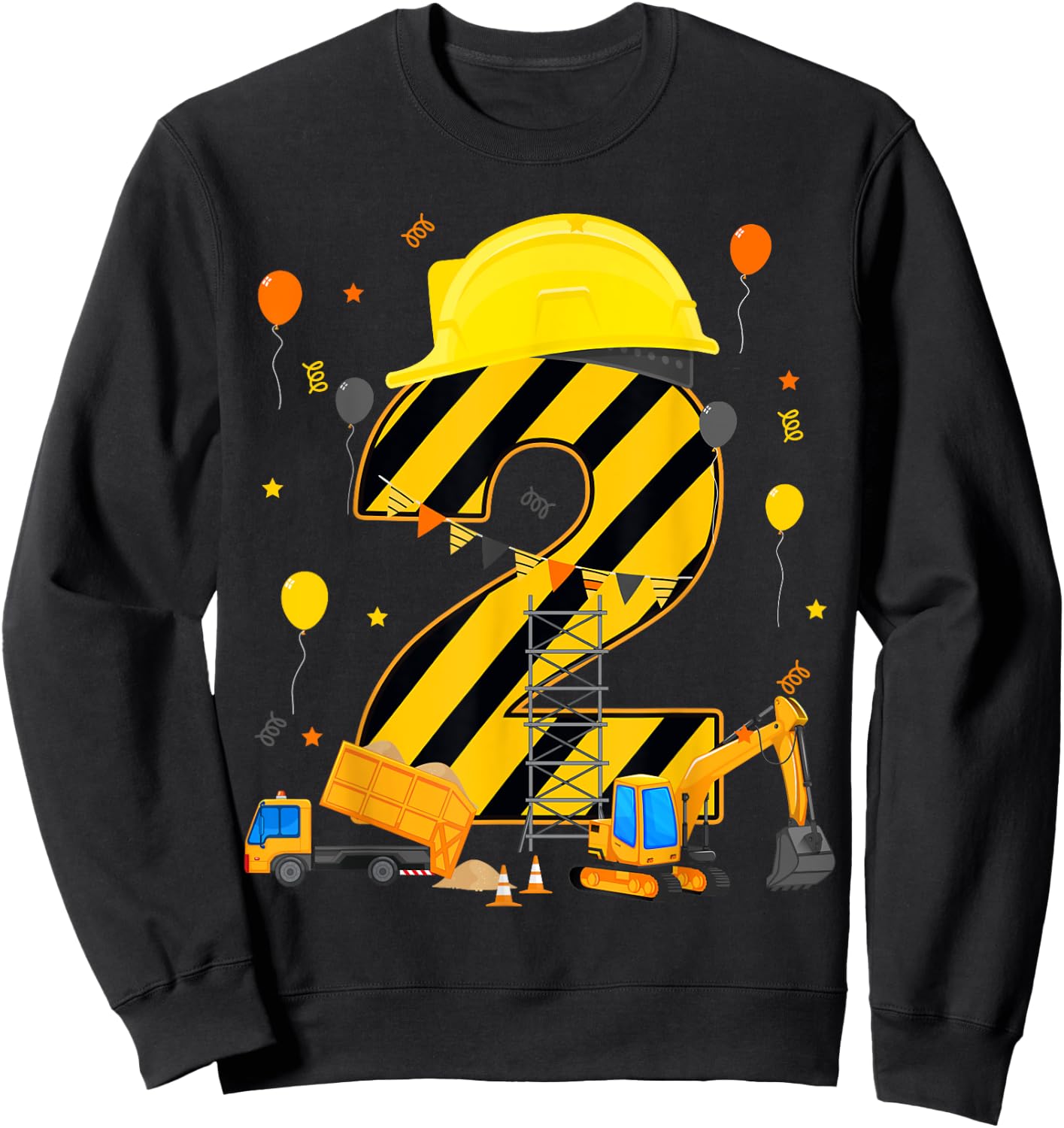 Two 2yr 2nd Birthday Construction Vehicles 2 Year Old Sweatshirt - Sweatshirt | Black