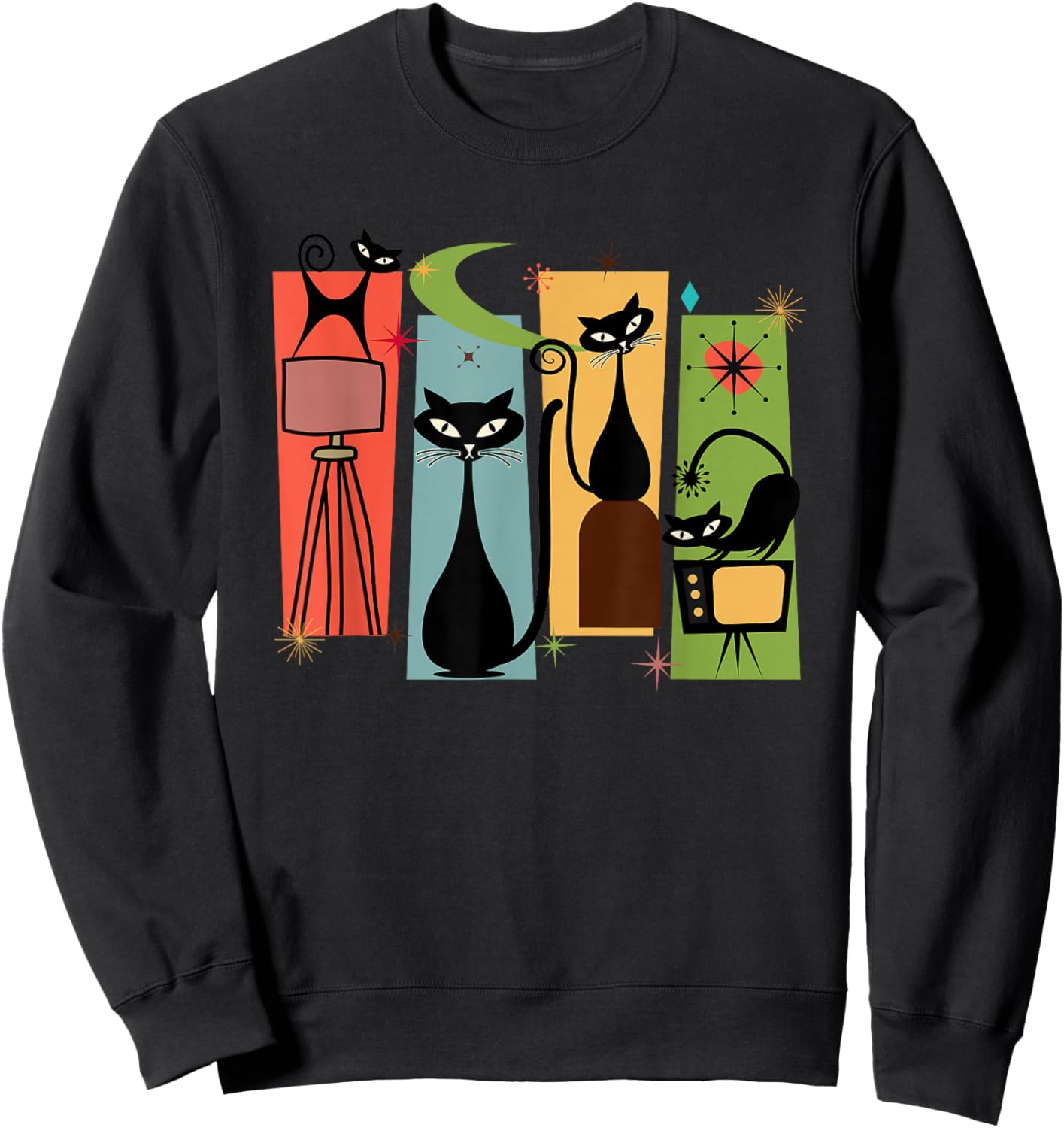 Mid Century Cat Retro Atomic Age Space Modern Midcentury 50s Sweatshirt - Sweatshirt | Black
