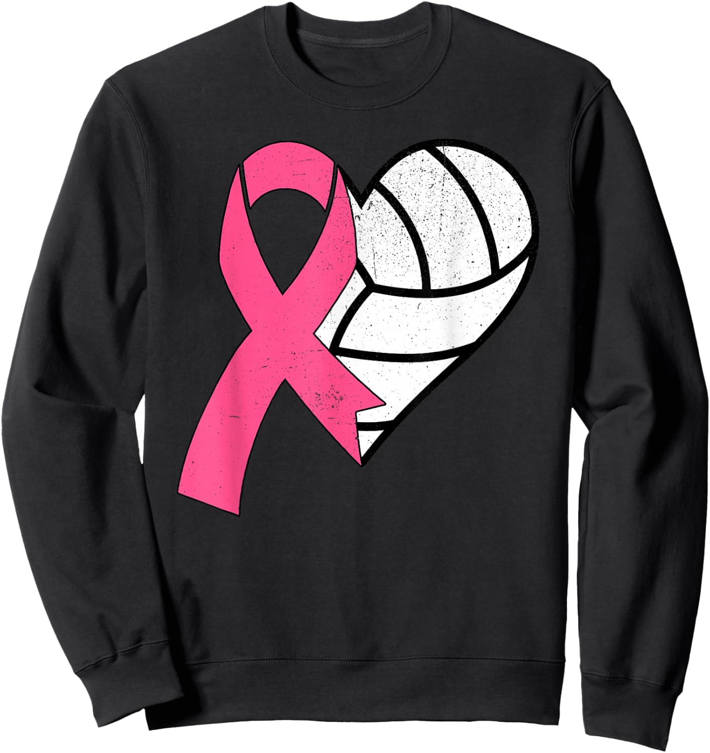 Volleyball Breast Cancer Awareness Month Pink Ribbon Women Sweatshirt - Sweatshirt | Black