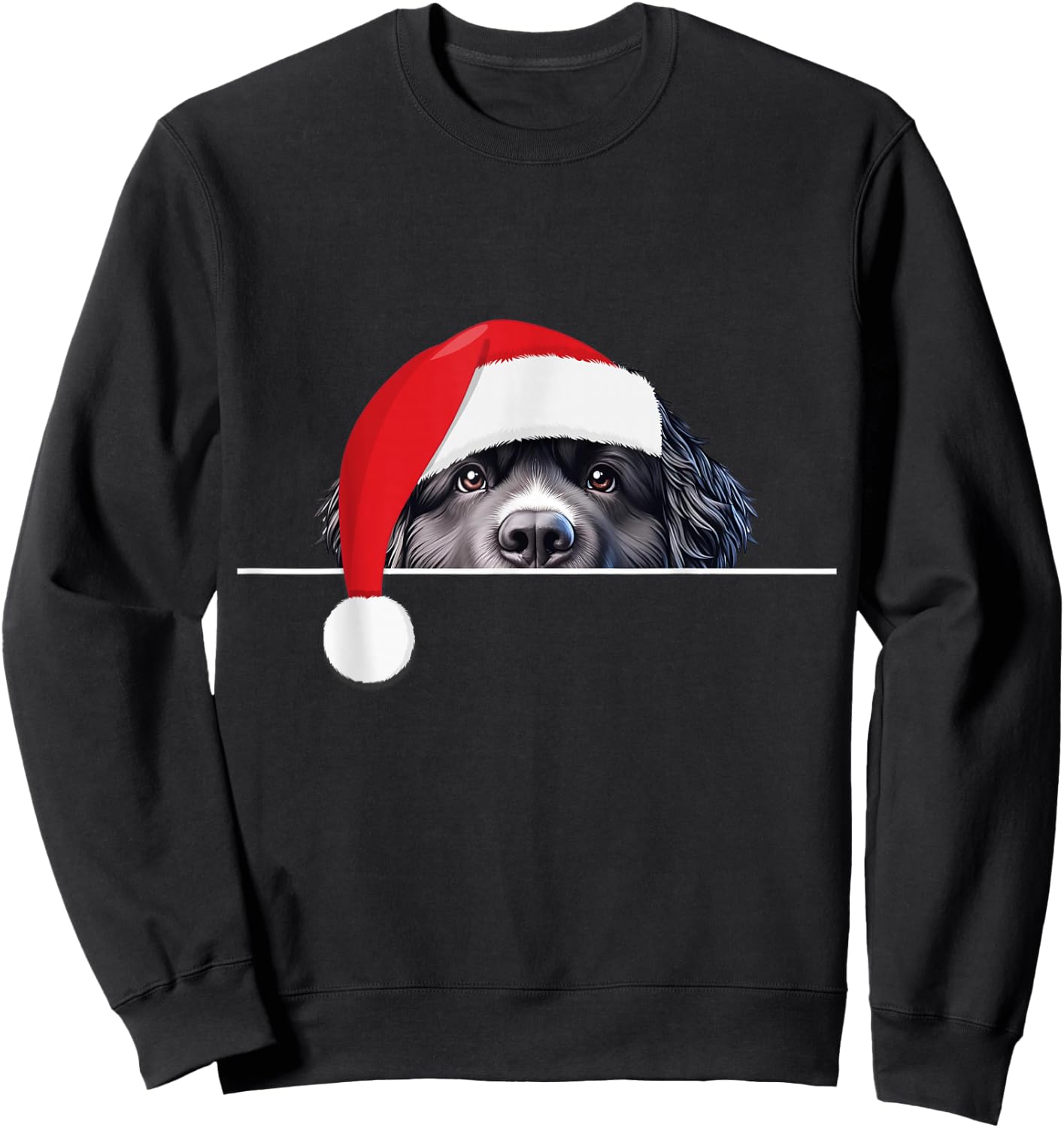 New foundland Dog Lover Funny Santa Hat Christmas Sweatshirt - Sweatshirt | Black