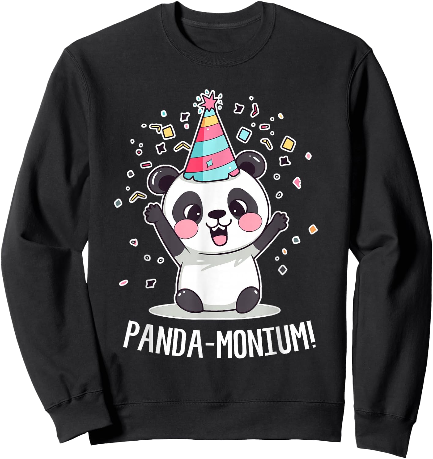Funny Panda Panda-monium Cute Animal Pun Kawaii Cartoon Sweatshirt - Sweatshirt | Black