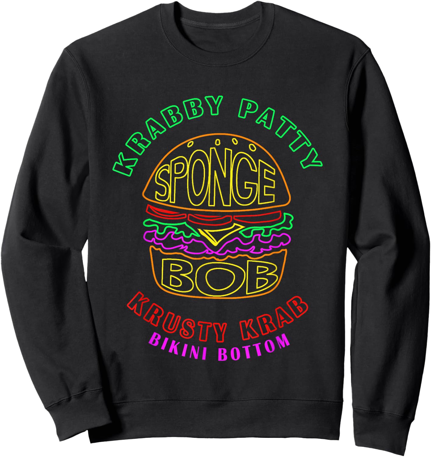 SpongeBob SquarePants Krabby Patty Retro Neon Outline Logo Sweatshirt - Sweatshirt | Black