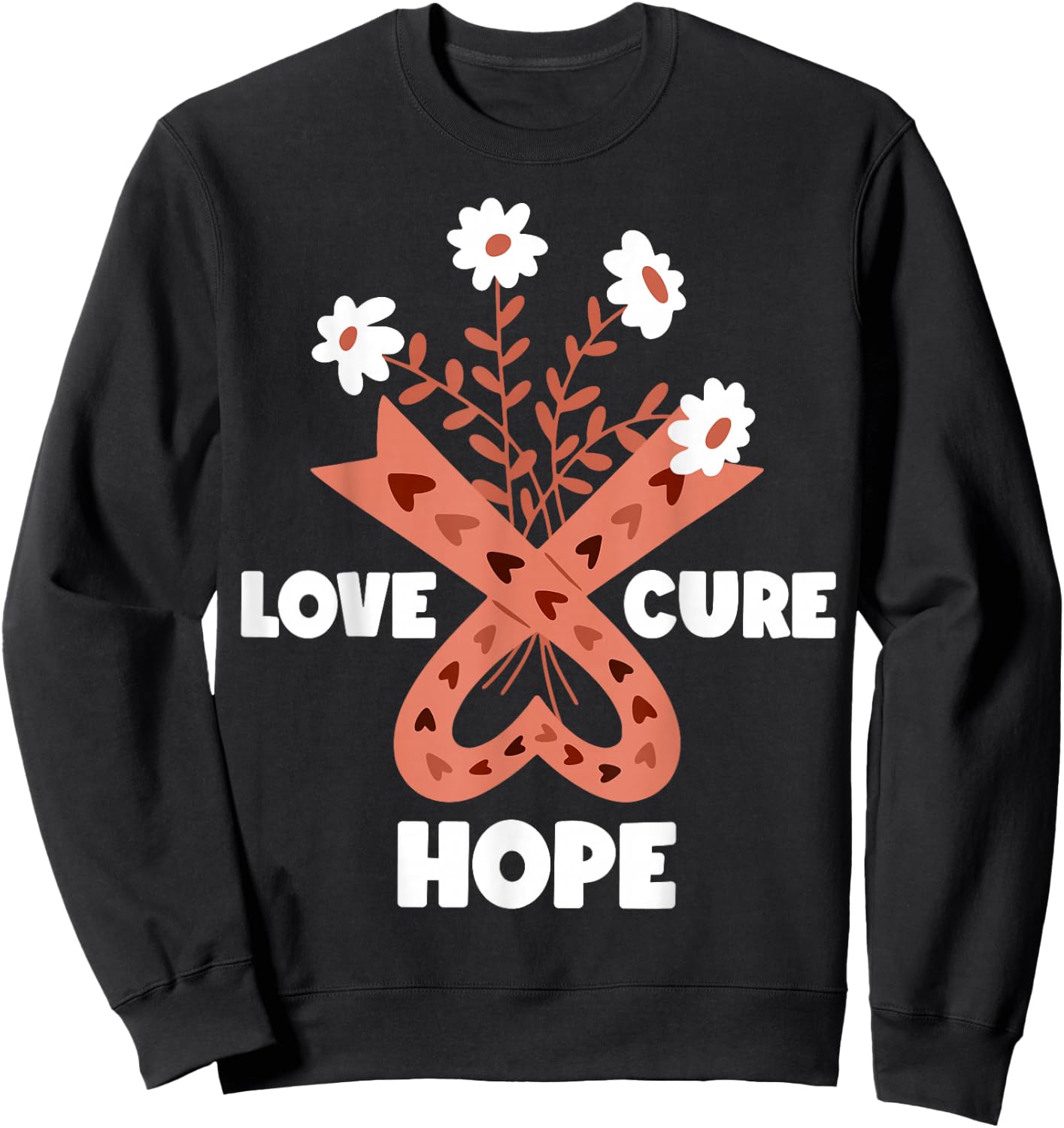 Faith Hope Love Cure Uterine Endometrial Cancer Awareness Sweatshirt - Sweatshirt | Black