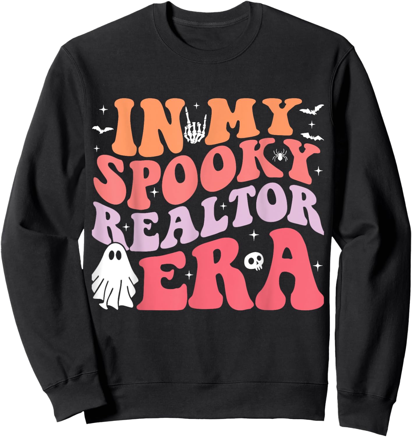 In My Spooky Realtor Era Retro Groovy Funny Halloween Ghost Sweatshirt - Sweatshirt | Black