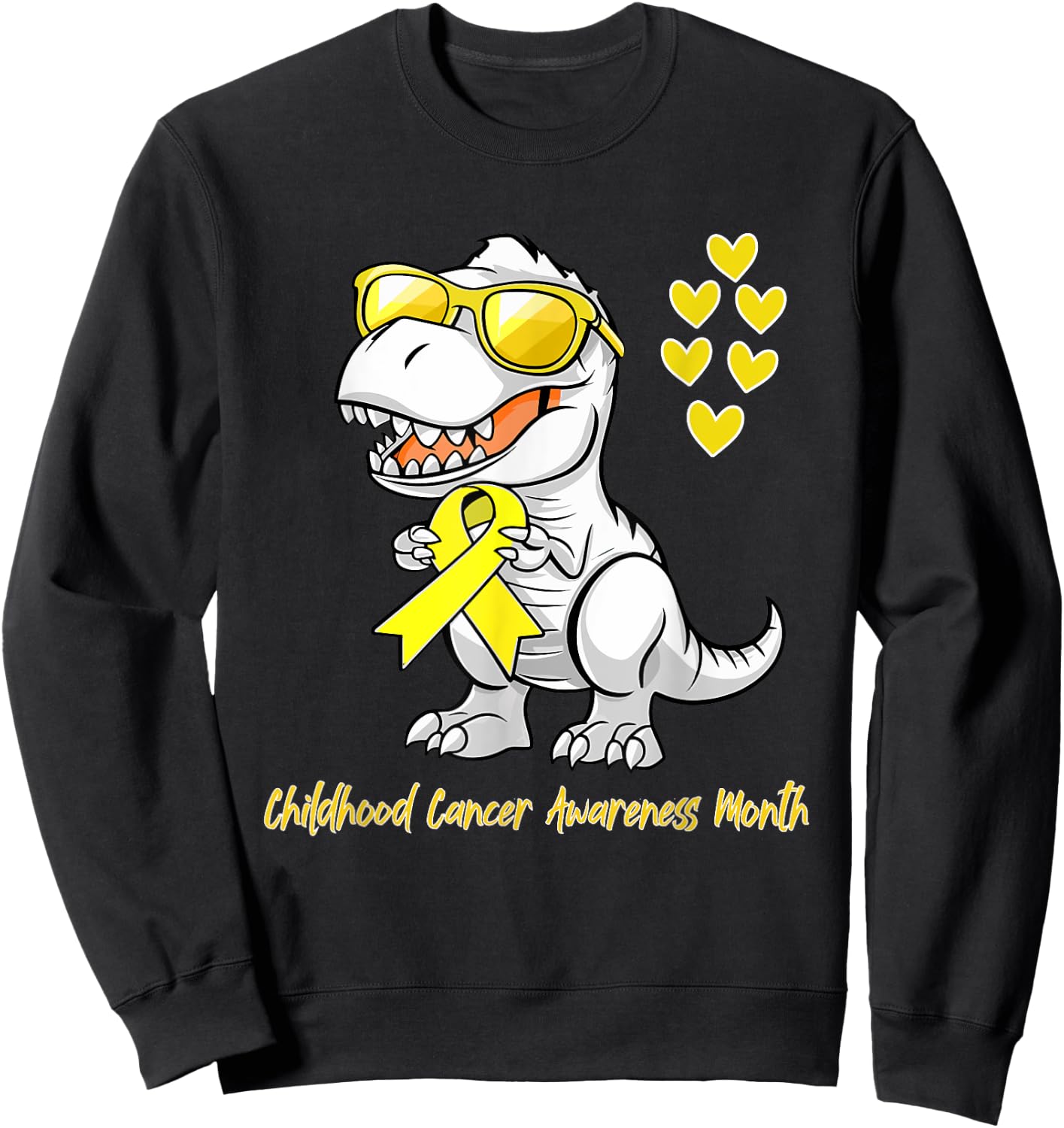 T-rex Dinosaur Childhood Cancer Awareness Dino kids Toddlers Sweatshirt - Sweatshirt | Black