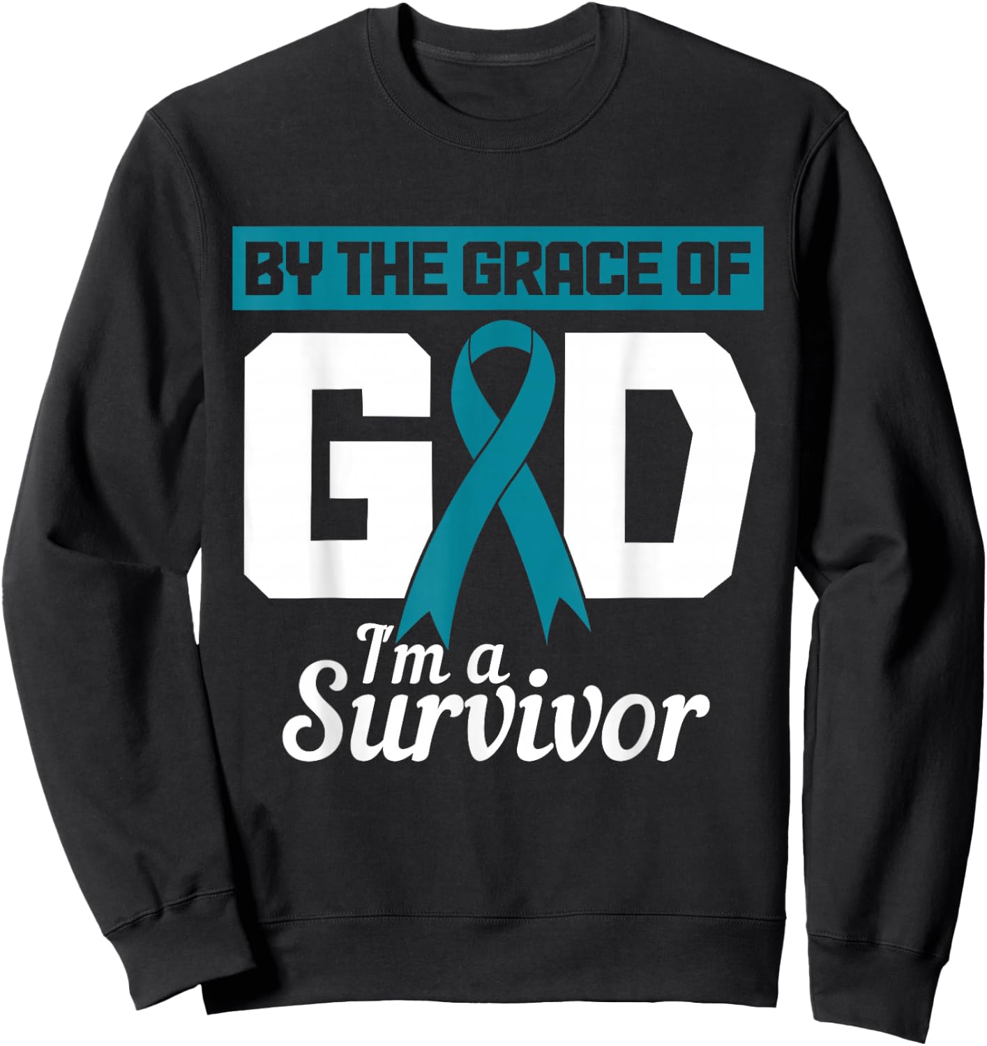 Ovarian Cancer Awareness Month Woman Teal Ribbon Survivor Sweatshirt - Sweatshirt | Black