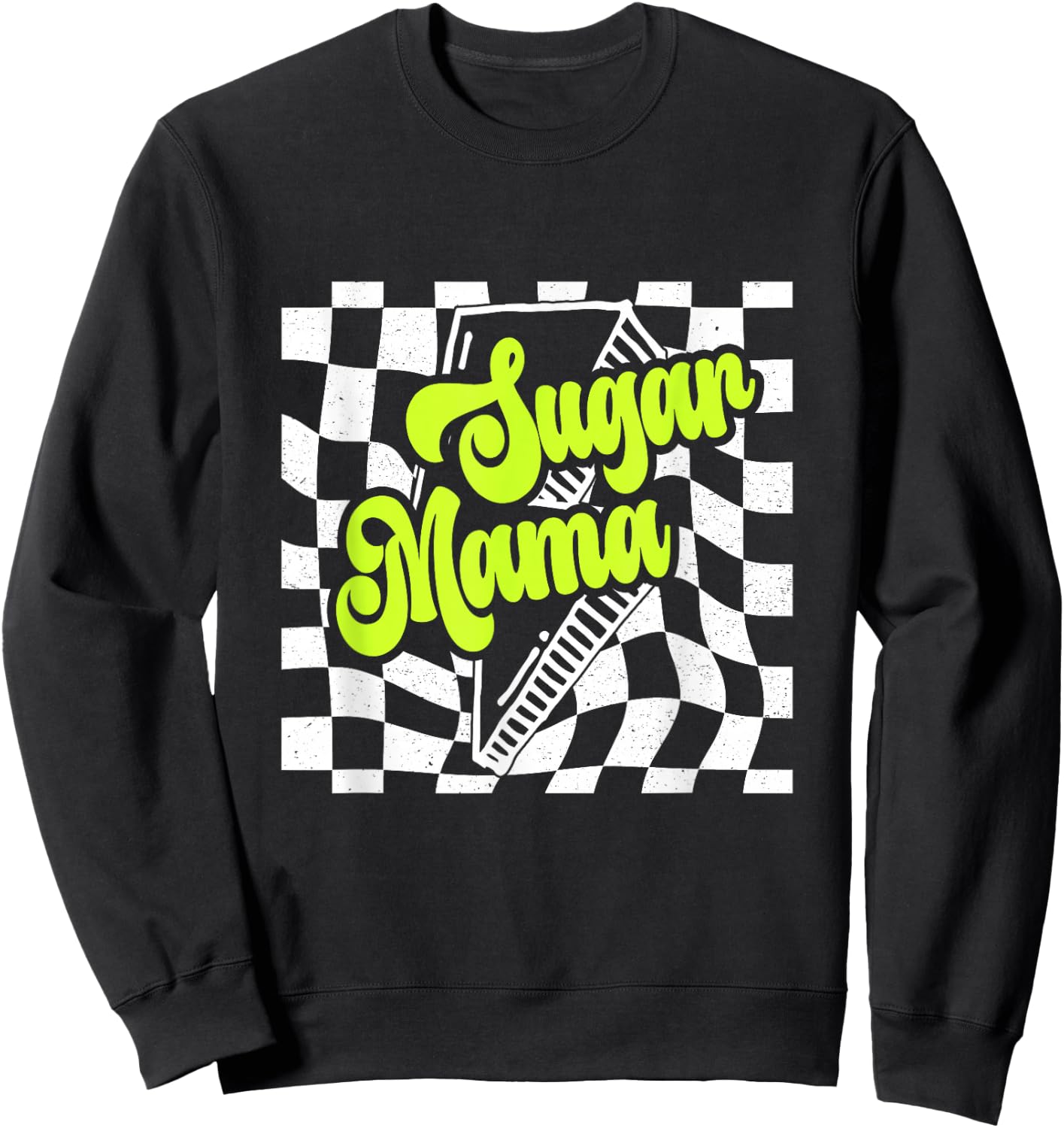 Sugar Mama 90s lighting bolt Checkered Vintage Sweatshirt - Sweatshirt | Black