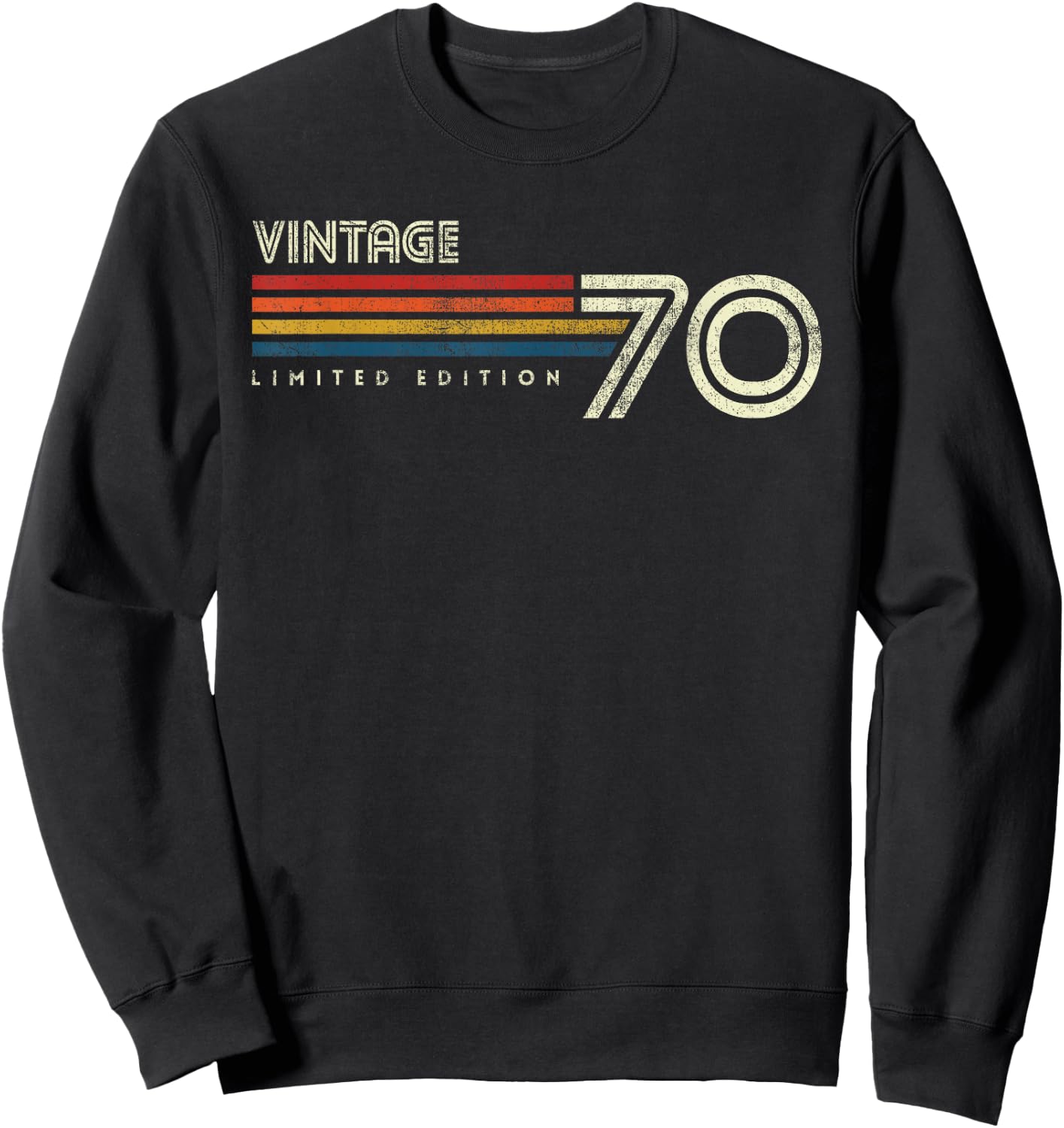 Vintage 1970 Chest Stripe Birthday Sweatshirt - Sweatshirt | Black