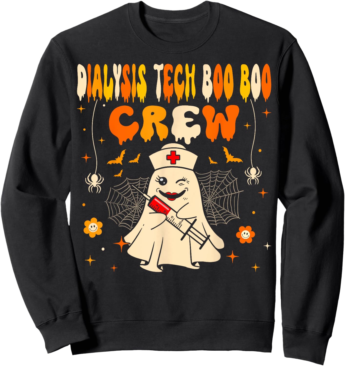 Halloween Dialysis Tech Boo Crew Dialysis Nurse Ghost Sweatshirt - Sweatshirt | Black