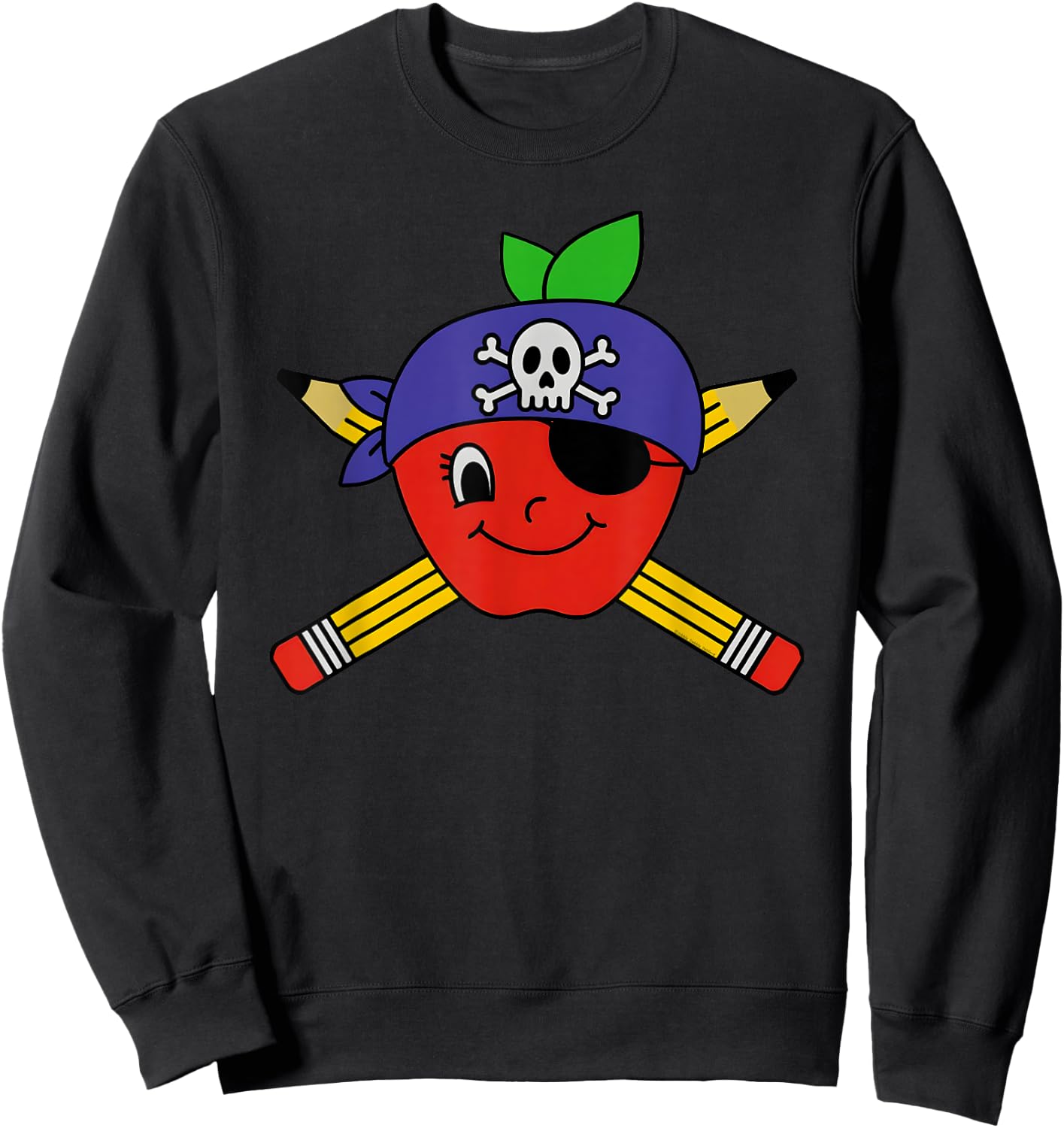 Teacher's Pirate Apple with Crossed Pencils Pirate Teacher Sweatshirt - Sweatshirt | Black