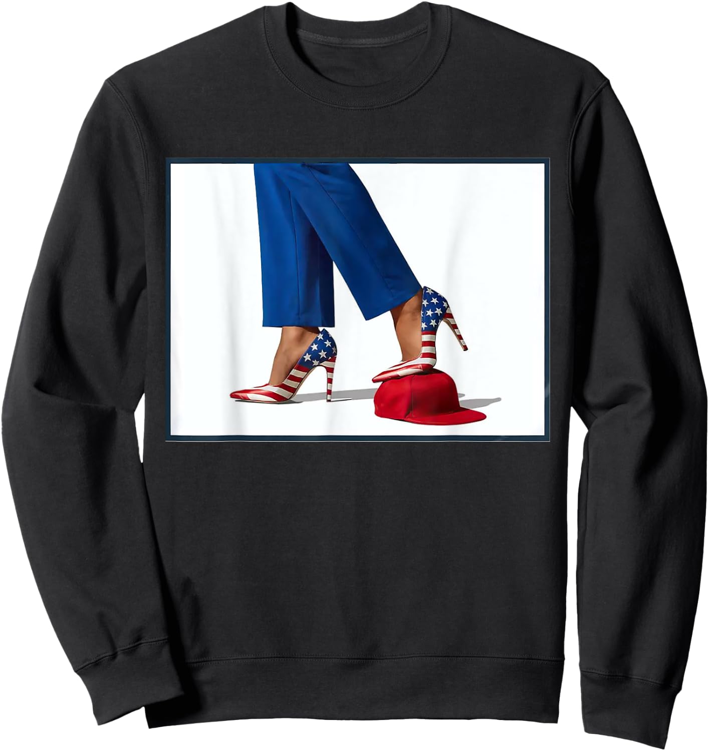 Kamala Harris High Heels Stepping On Red Maga Hat Sweatshirt - Sweatshirt | Black