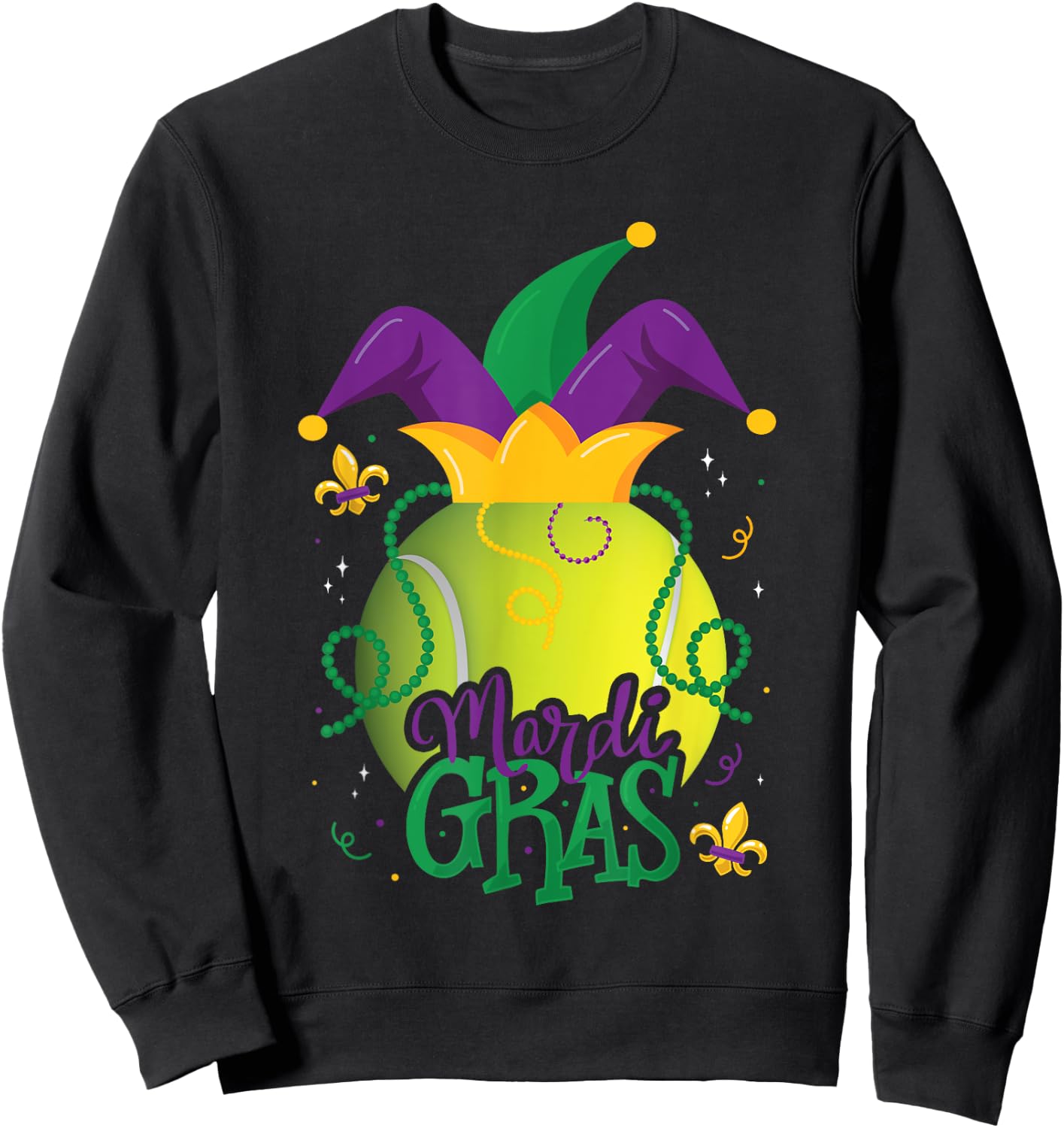 Mardi Gras Tennis Ball Jester Hat Funny Tennis Lovers Sweatshirt - Sweatshirt | Black