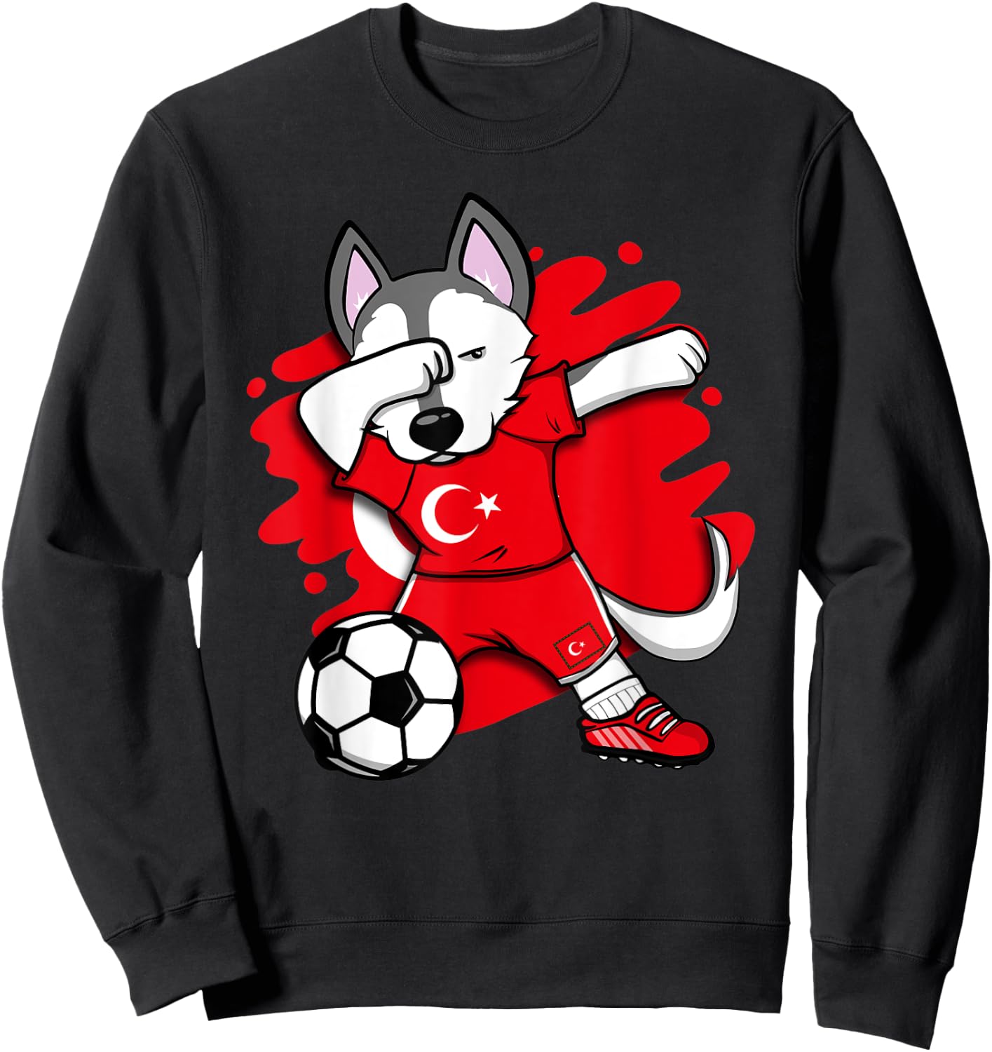 Dabbing Husky Dog Turkey Soccer Fans Jersey Turkish Football Men Women Kids Sweatshirt - Sweatshirt | Black