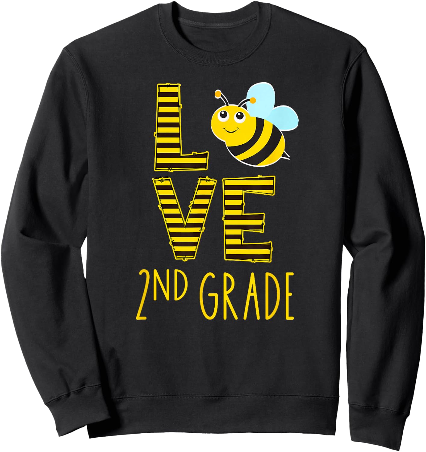 Love 2nd Grade Back To School Yellow Bee 2nd Grade Teacher Sweatshirt - Sweatshirt | Black