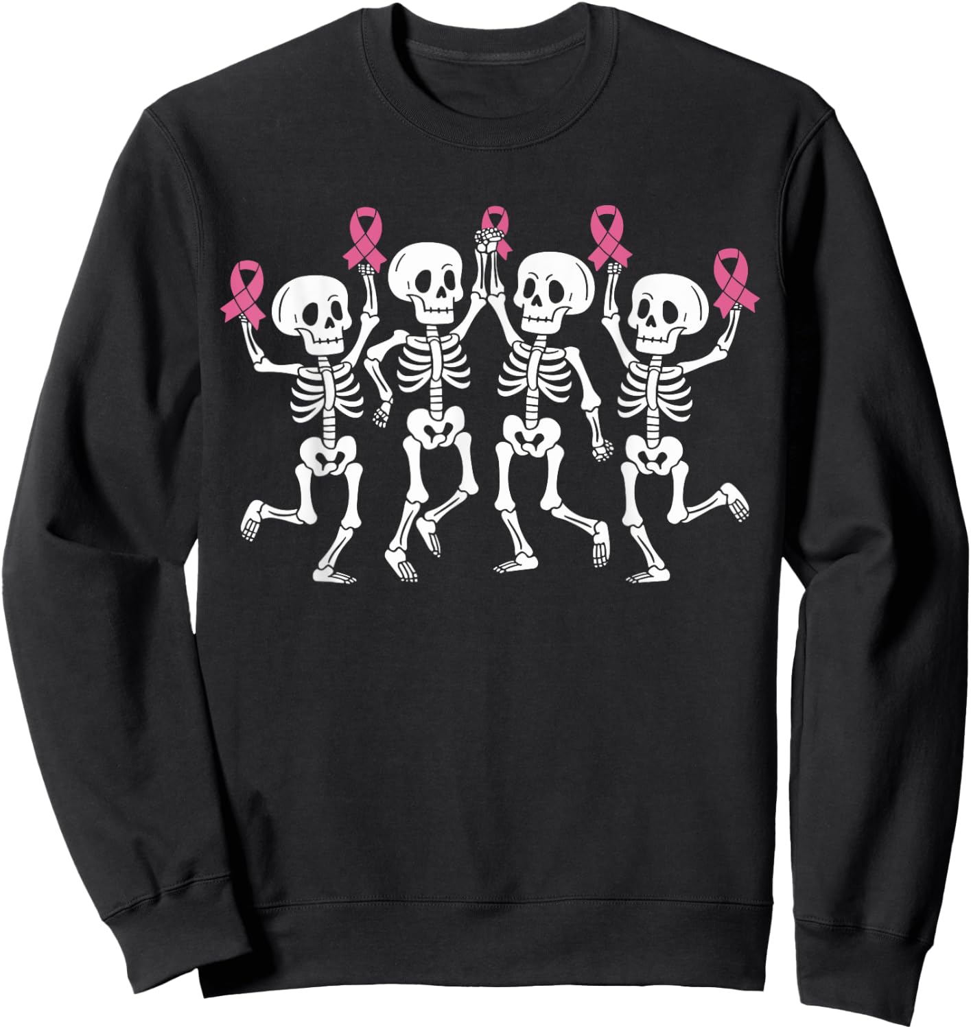 Pink Ribbon Breast Cancer Awareness Skeleton Women Men Kids Sweatshirt - Sweatshirt | Black