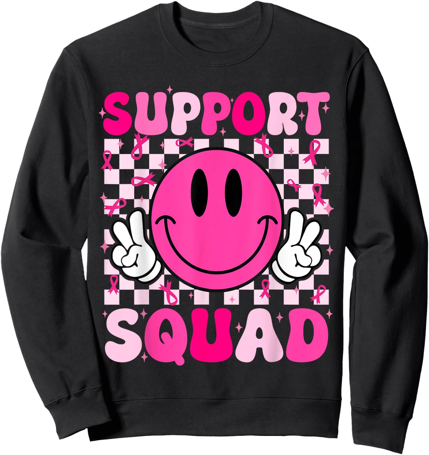 Groovy Breast Cancer Awareness Men Women Kids Support Squad Sweatshirt - Sweatshirt | Black